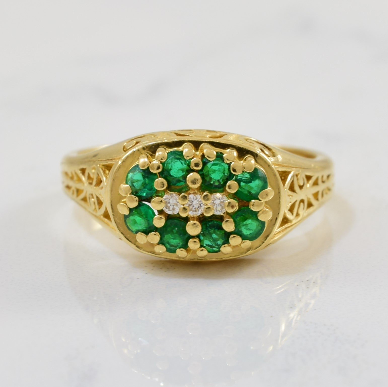 'Birks' Emerald & Diamond Filigree Ring | 0.32ctw, 0.03ctw | SZ 6.25 | - 100 Ways