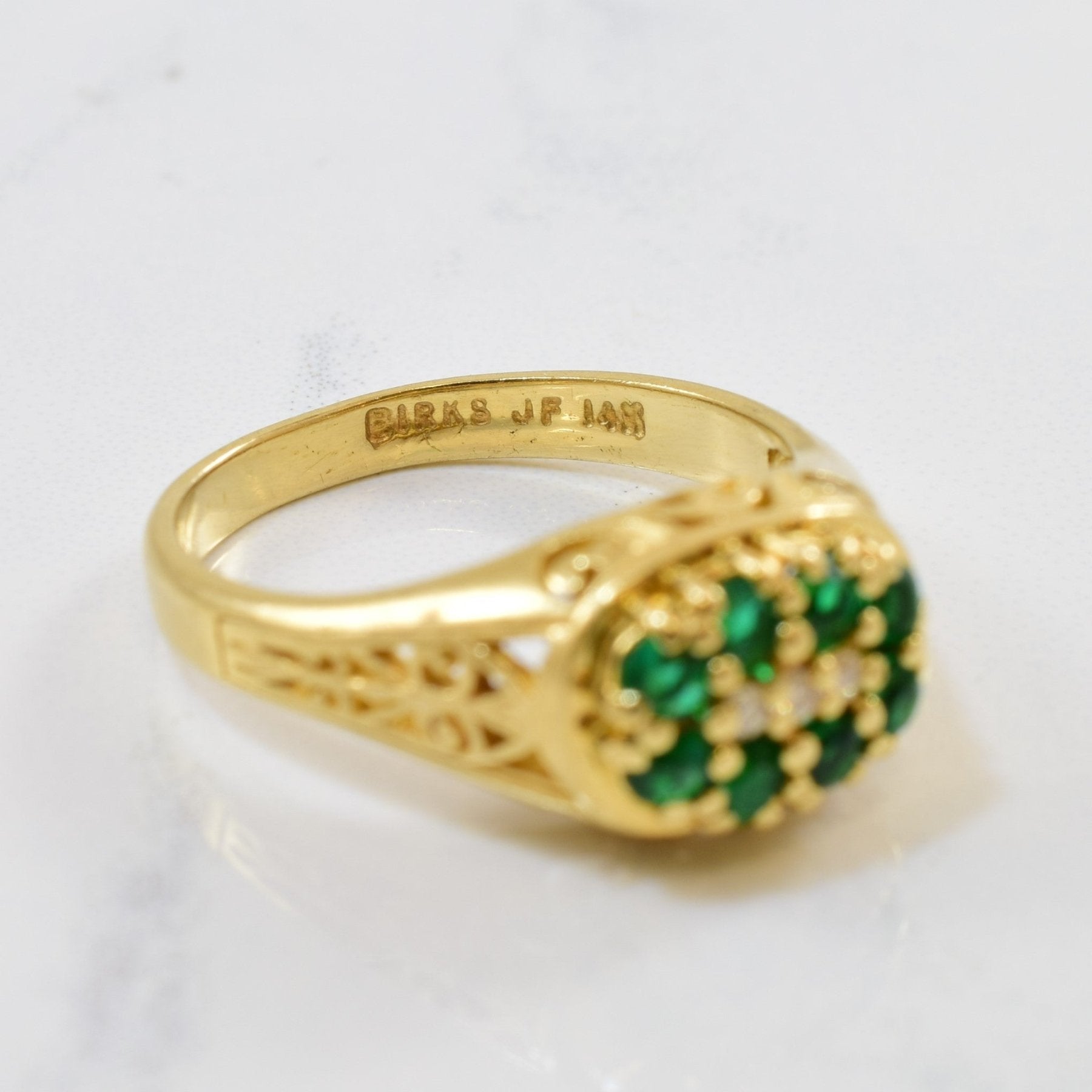 'Birks' Emerald & Diamond Filigree Ring | 0.32ctw, 0.03ctw | SZ 6.25 | - 100 Ways