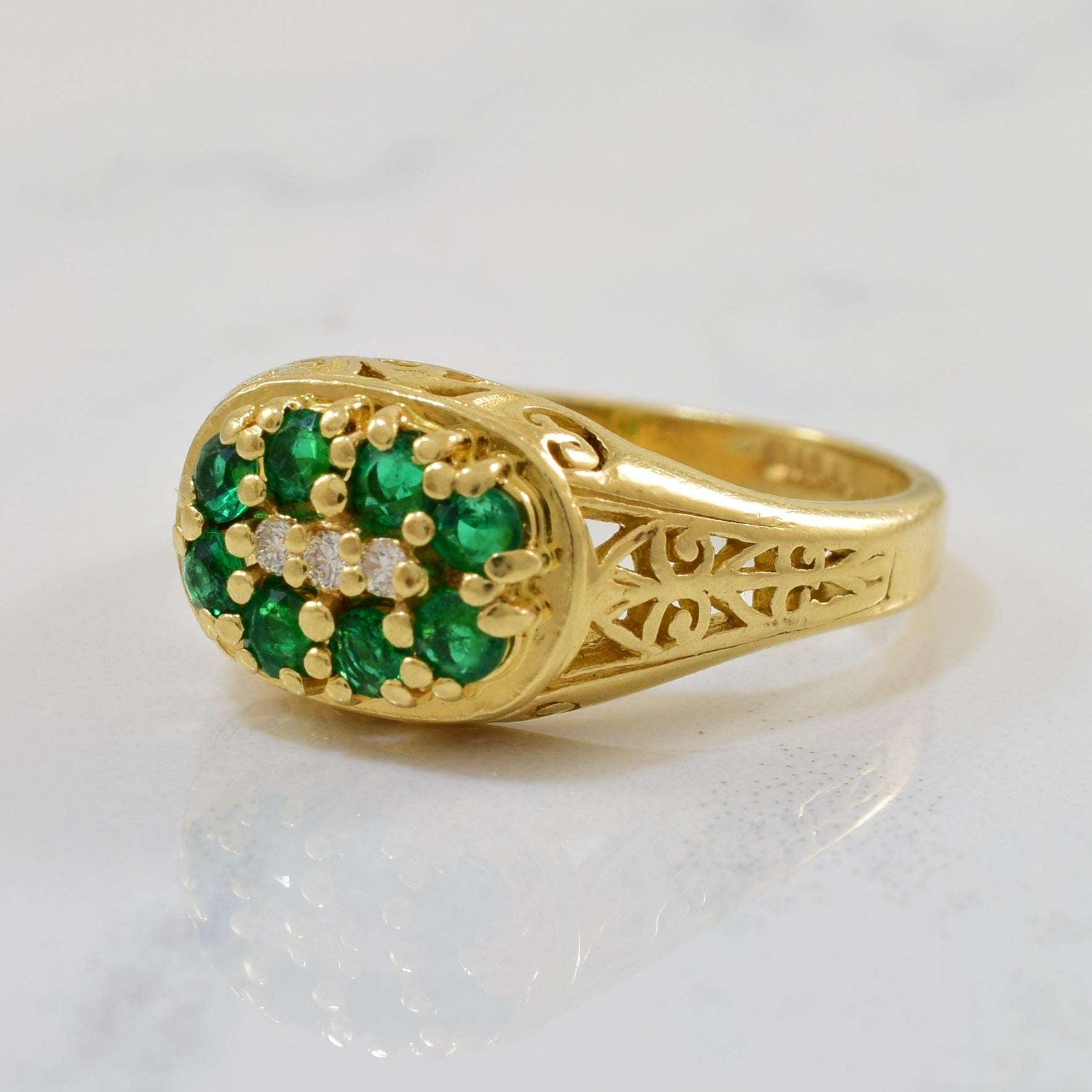 'Birks' Emerald & Diamond Filigree Ring | 0.32ctw, 0.03ctw | SZ 6.25 | - 100 Ways