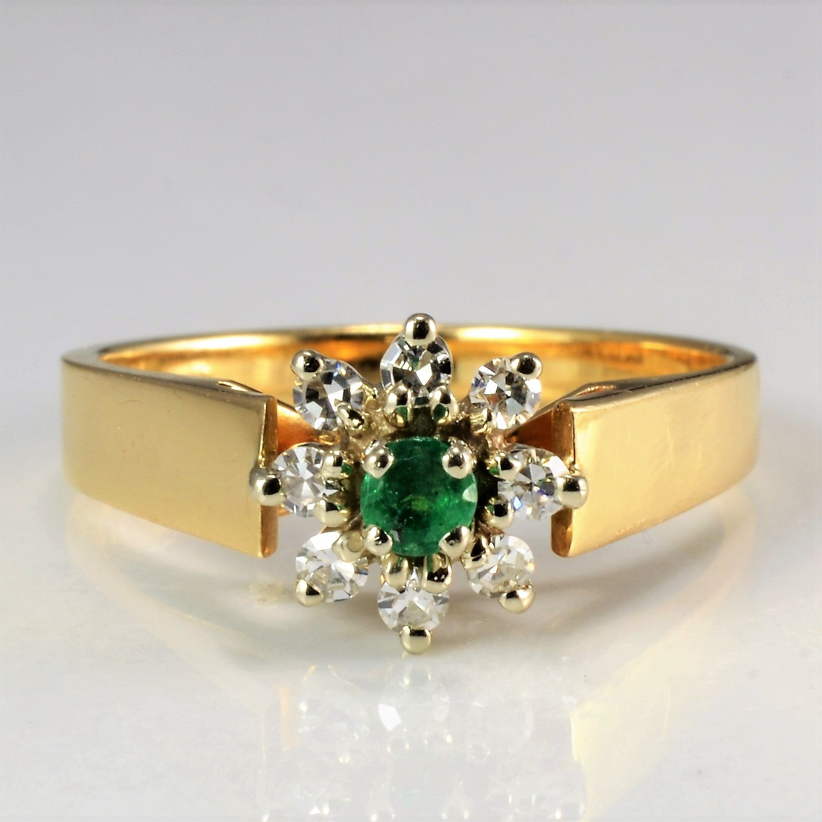 'Birks' Emerald & Diamond Floral Ring | 0.12ctw, 0.07ct | SZ 6.25 | - 100 Ways