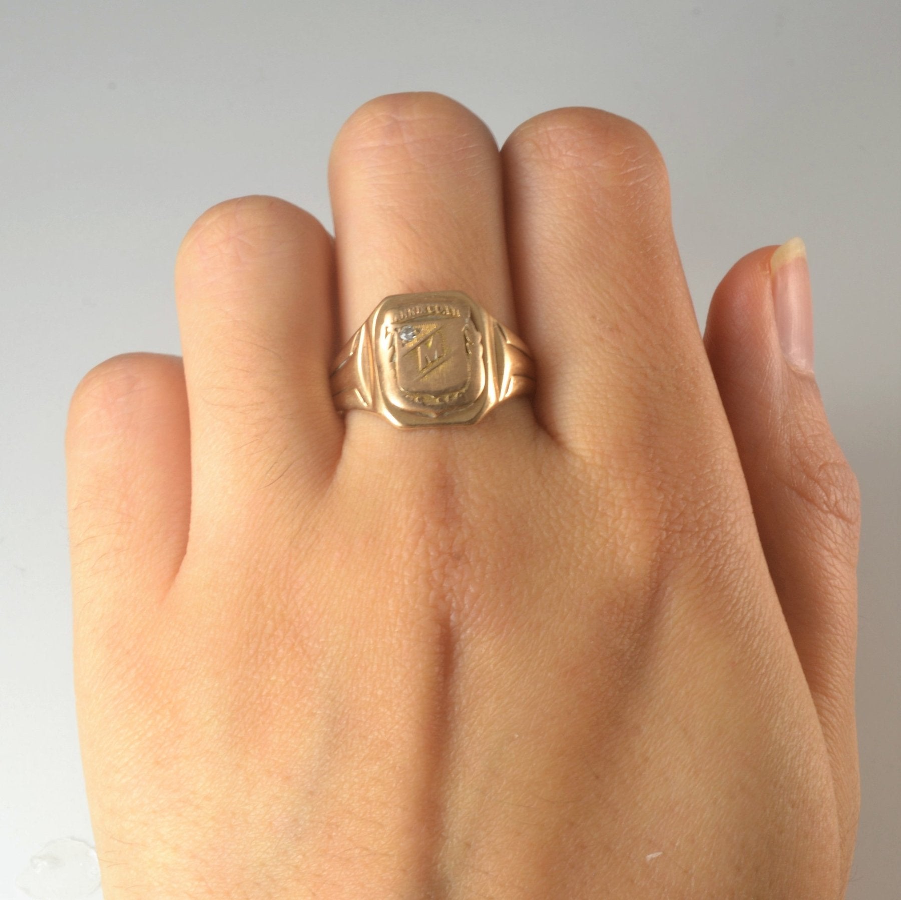 'Birks' Initial 'M' Diamond Signet Ring | 0.03ct | SZ 10.25 | - 100 Ways