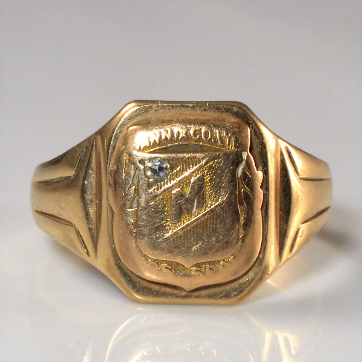 'Birks' Initial 'M' Diamond Signet Ring | 0.03ct | SZ 10.25 | - 100 Ways