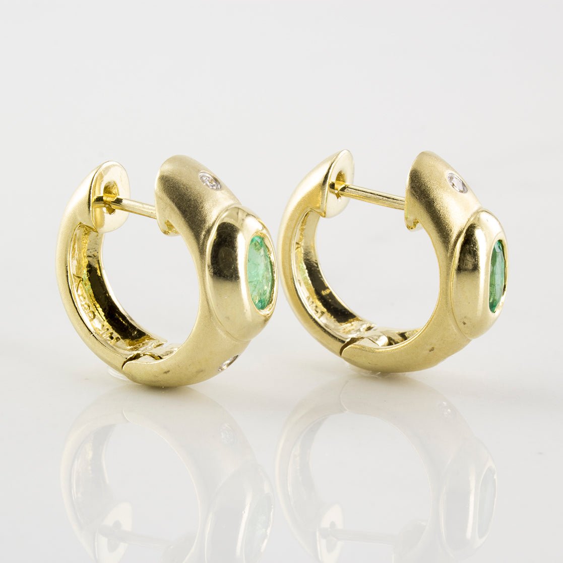 'Birks' Oval Emerald & Diamond Accent Hoop Earrings | 0.04ctw, 0.46ctw | - 100 Ways