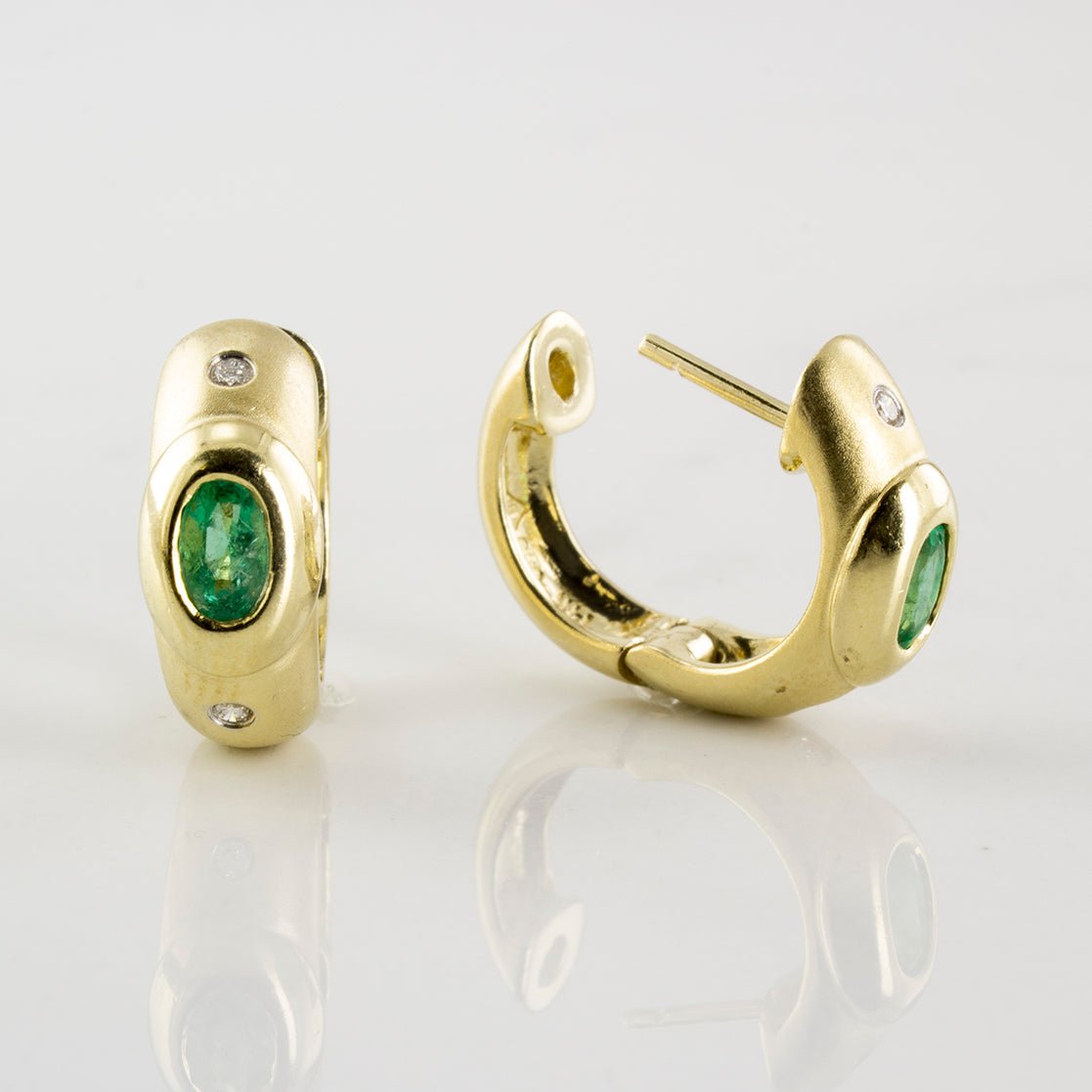 'Birks' Oval Emerald & Diamond Accent Hoop Earrings | 0.04ctw, 0.46ctw | - 100 Ways