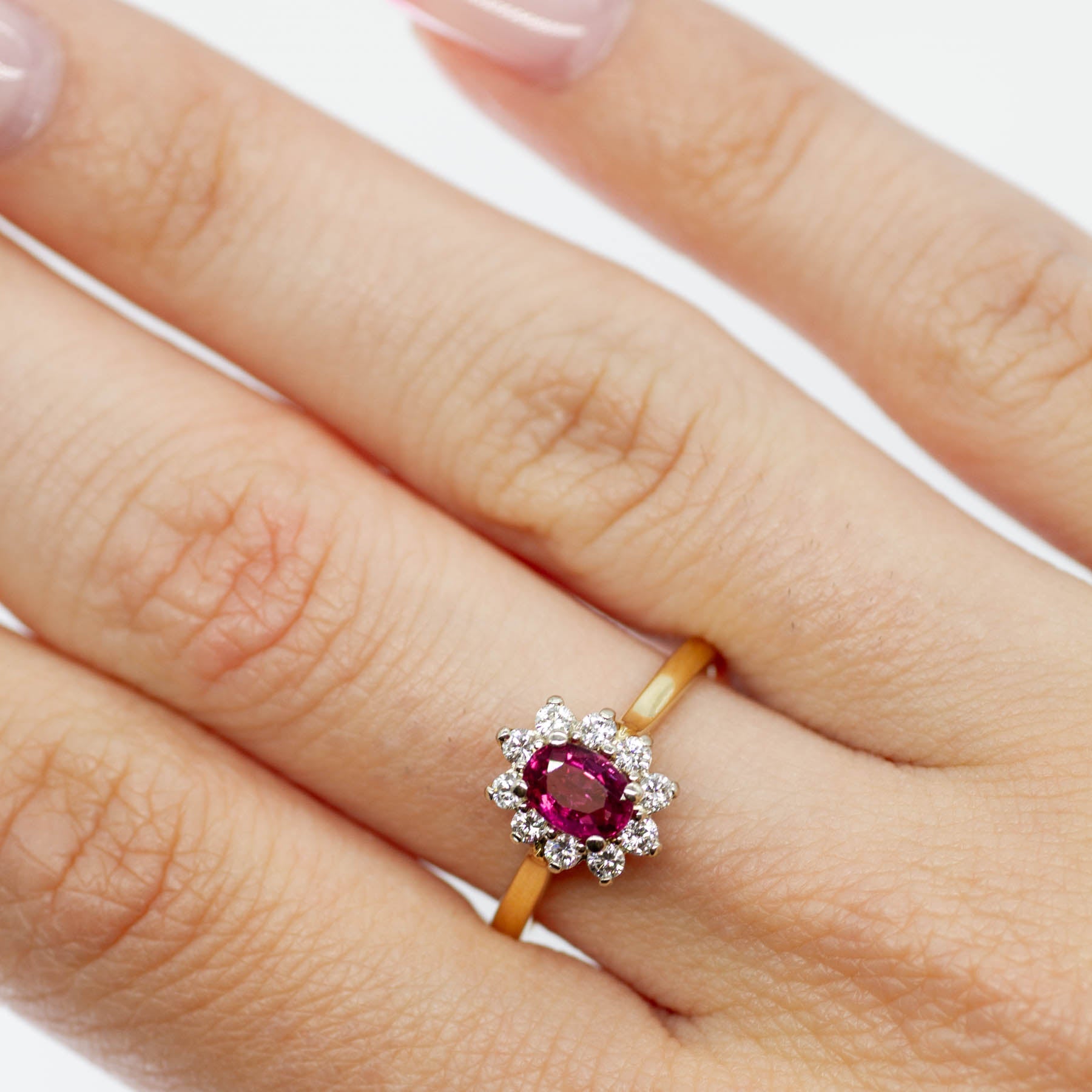 'Birks' Oval Ruby and Diamond Halo Ring | 0.50ct 0.25ctw | SZ 6 - 100 Ways