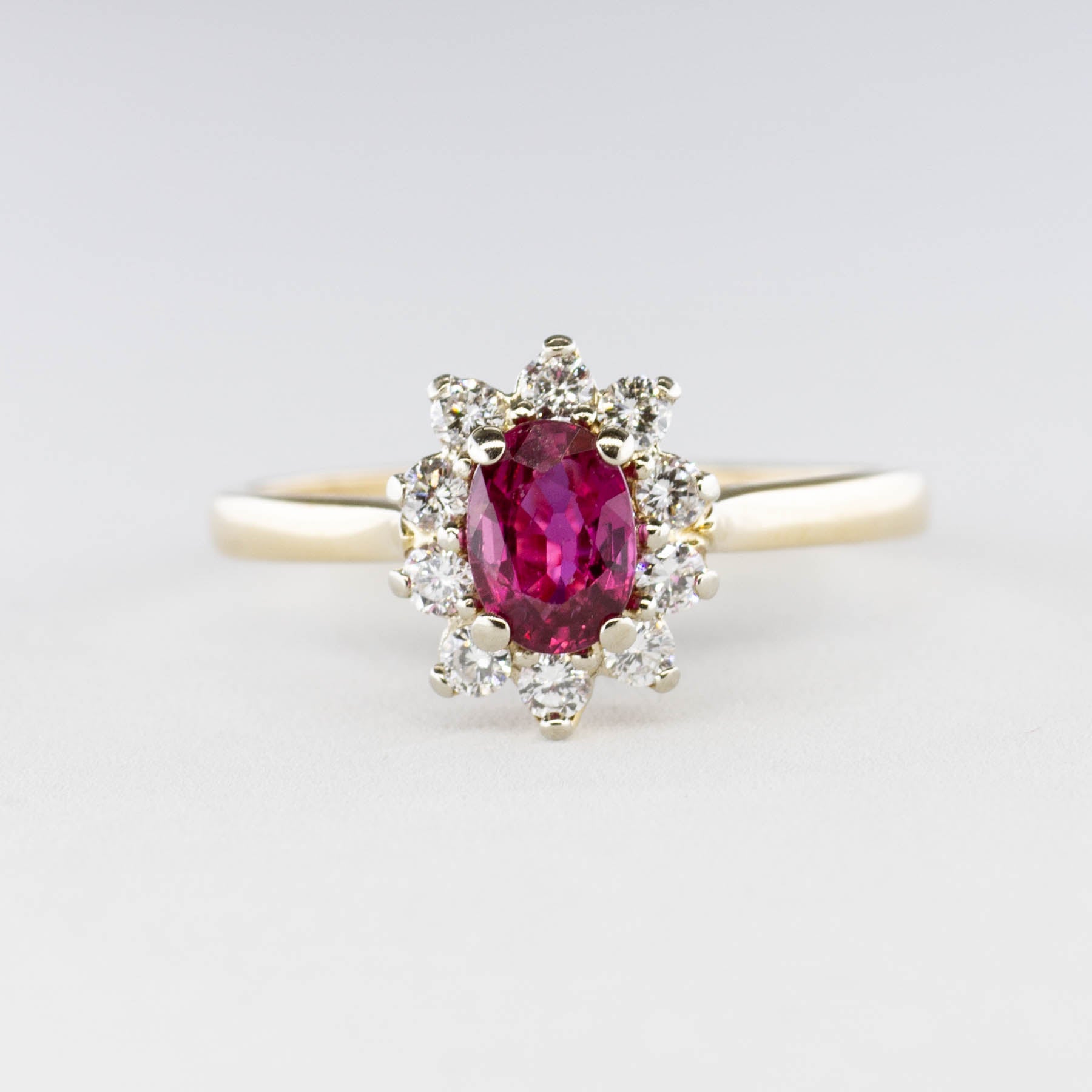 'Birks' Oval Ruby and Diamond Halo Ring | 0.50ct 0.25ctw | SZ 6 - 100 Ways