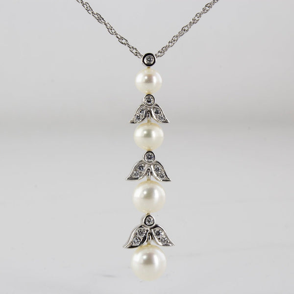 'Birks' Pearl & Diamond Drop Necklace | 0.24ctw | 16-18