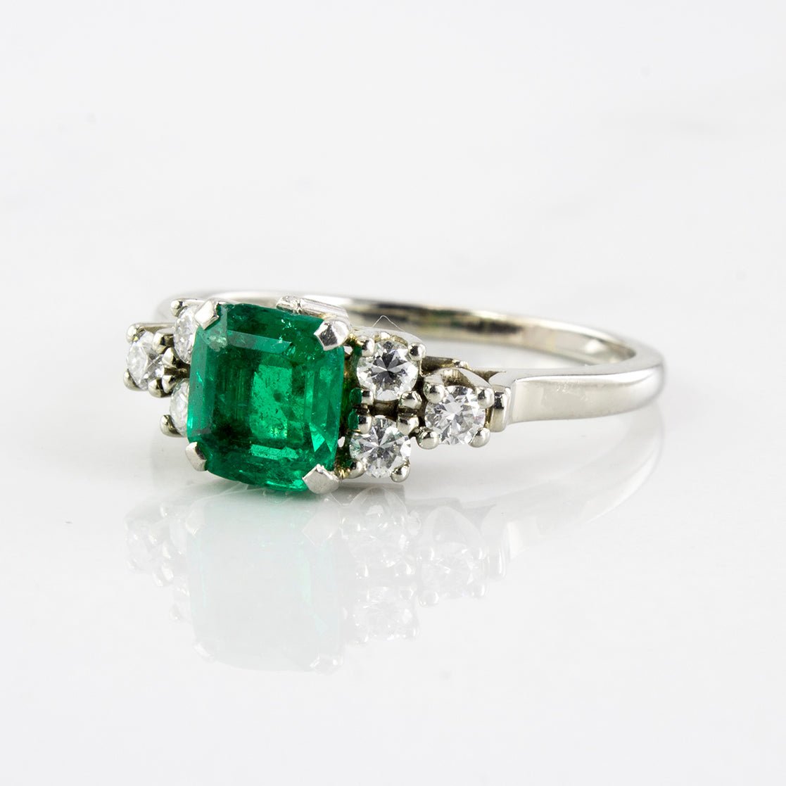 'Birks' Retro Modified Cushion Cut Emerald Ring | 0.43ct Emerald, 0.24ctw Diamonds | SZ 7.25 - 100 Ways