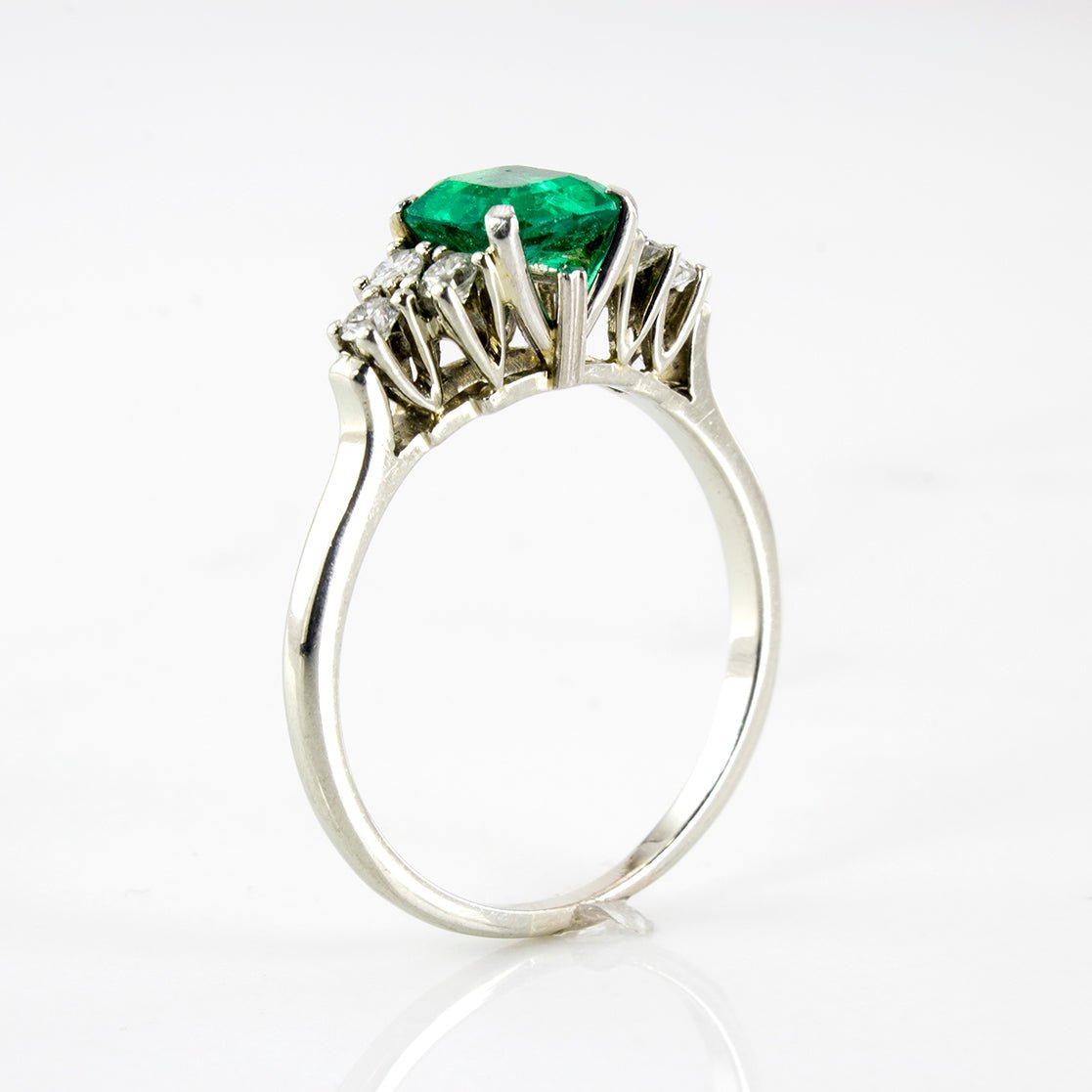 'Birks' Retro Modified Cushion Cut Emerald Ring | 0.43ct Emerald, 0.24ctw Diamonds | SZ 7.25 - 100 Ways