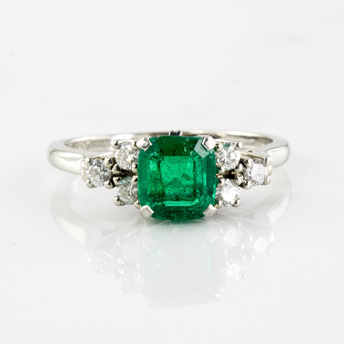 'Birks' Retro Modified Cushion Cut Emerald Ring | 0.43ct Emerald, 0.24ctw Diamonds | SZ 7.25 - 100 Ways