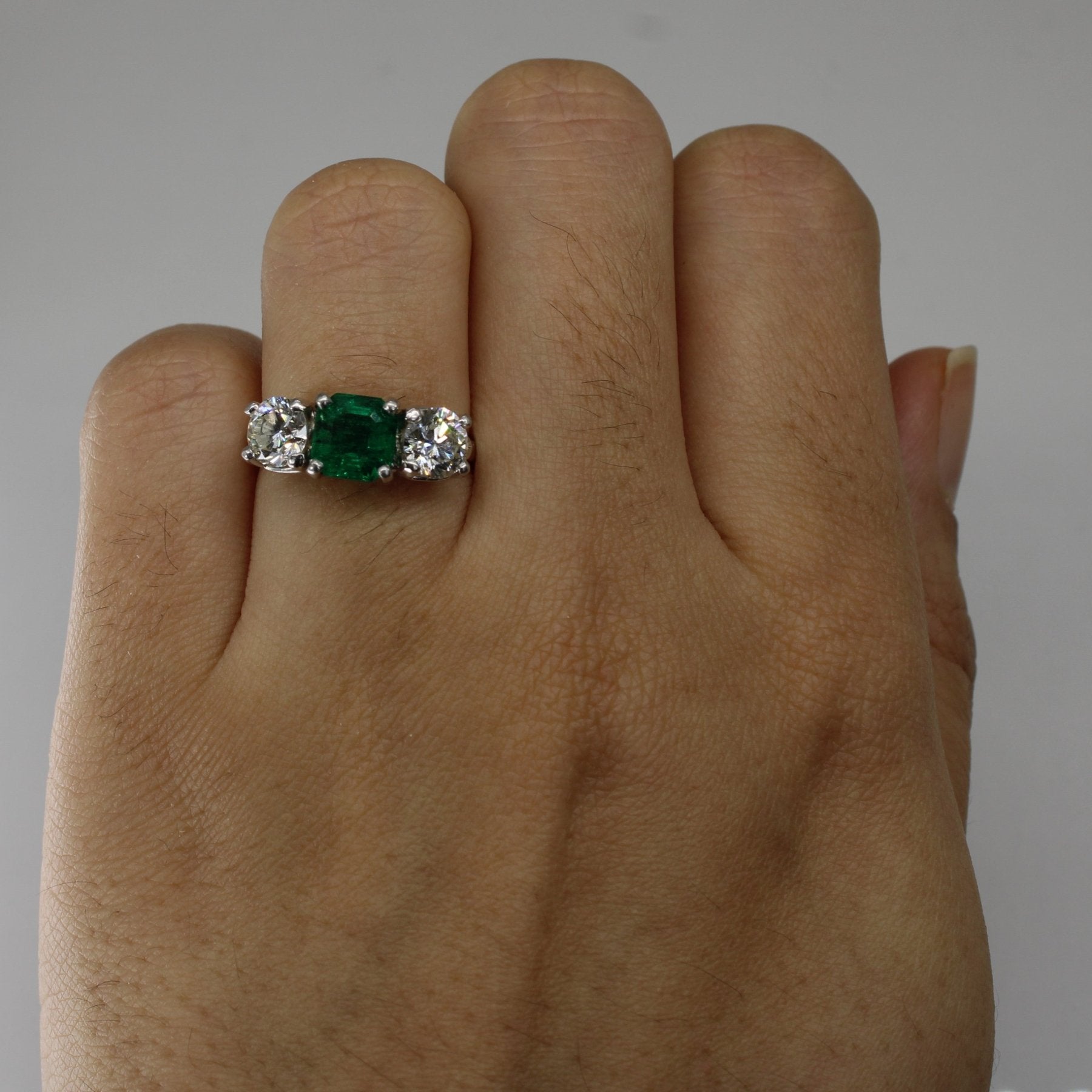 'Birks' Three Stone Emerald & Diamond Platinum Ring | 1.25ct | 1.20ctw | SZ 4.5 | - 100 Ways