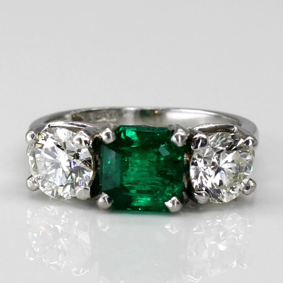 'Birks' Three Stone Emerald & Diamond Platinum Ring | 1.25ct | 1.20ctw | SZ 4.5 | - 100 Ways