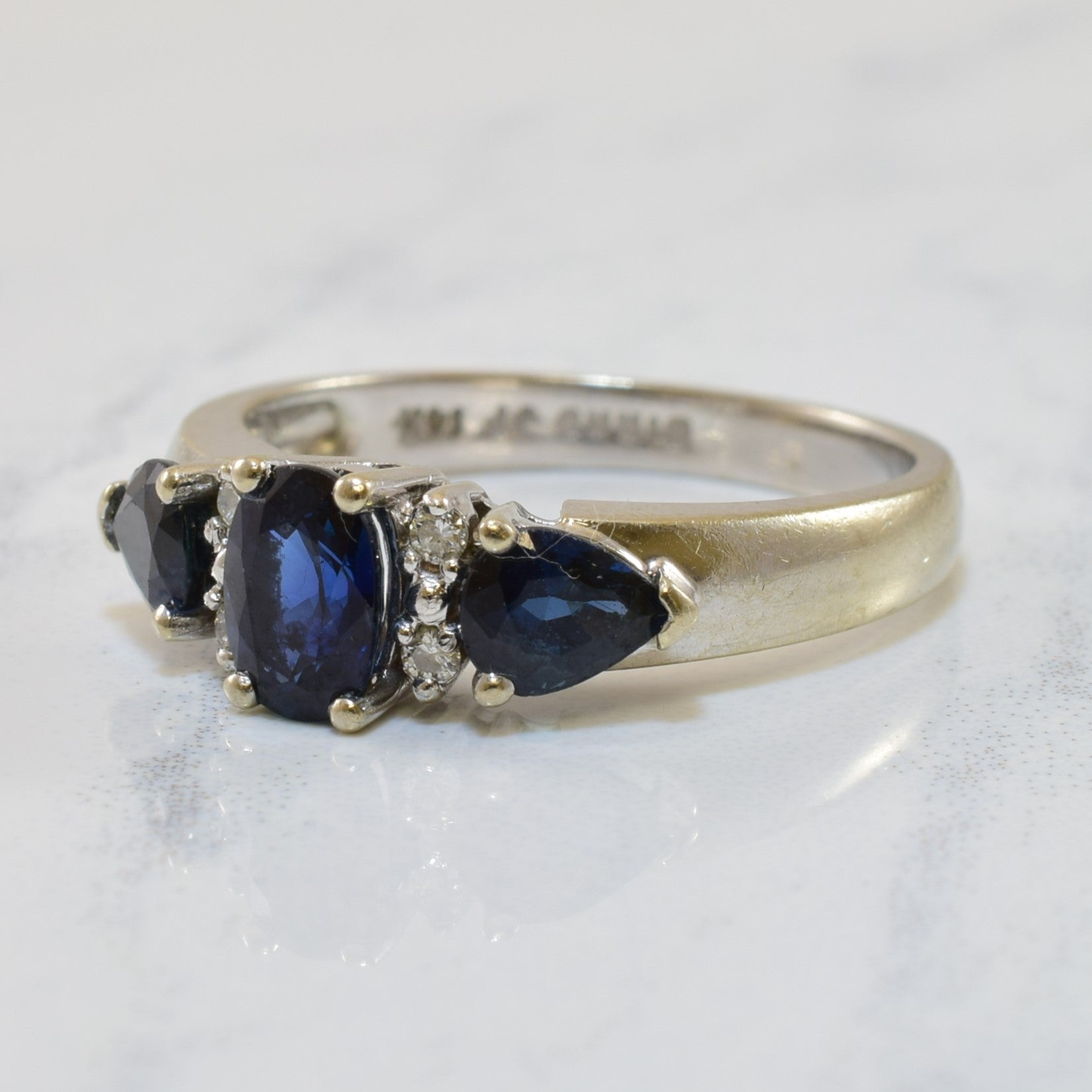 'Birks' Three Stone Sapphire Ring | 1.30ctw, 0.04ctw | SZ 6.5 | - 100 Ways