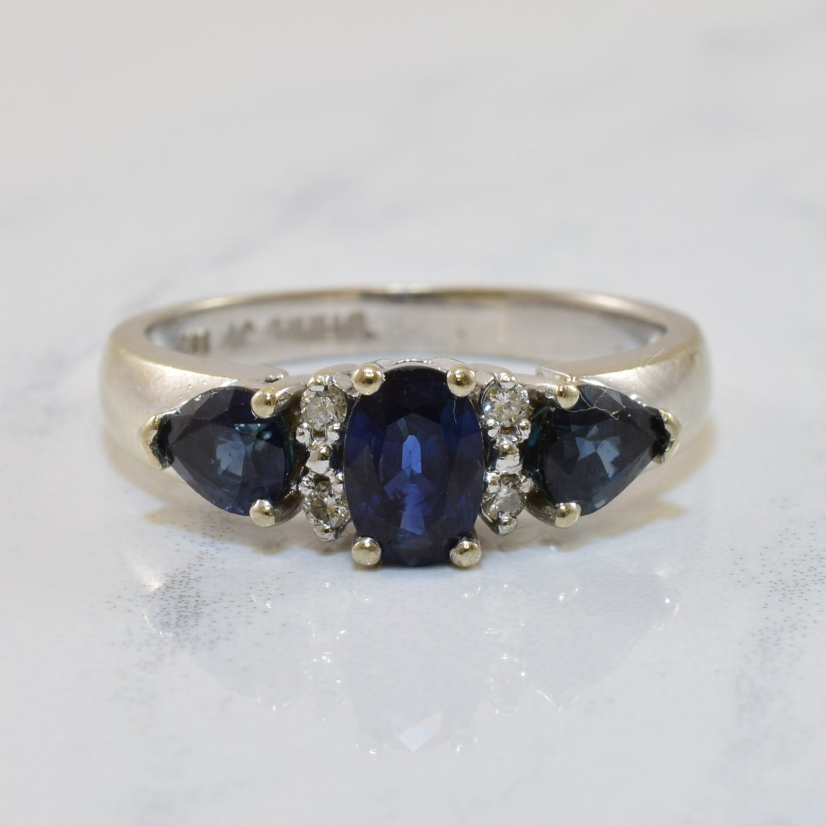'Birks' Three Stone Sapphire Ring | 1.30ctw, 0.04ctw | SZ 6.5 | - 100 Ways
