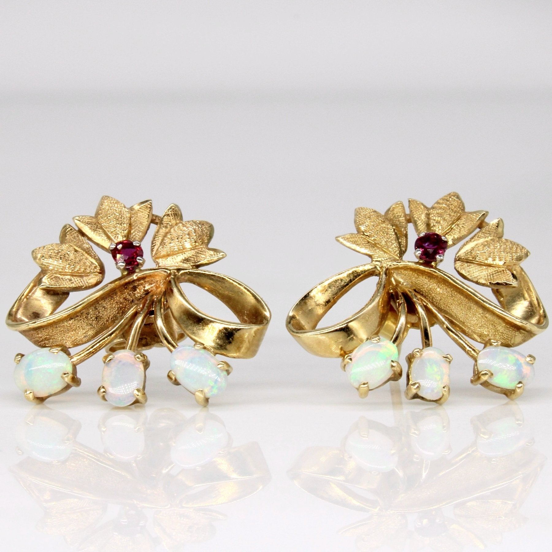 'Birks' Vintage Opal & Ruby Earrings | 0.24ctw, 0.10ctw | - 100 Ways