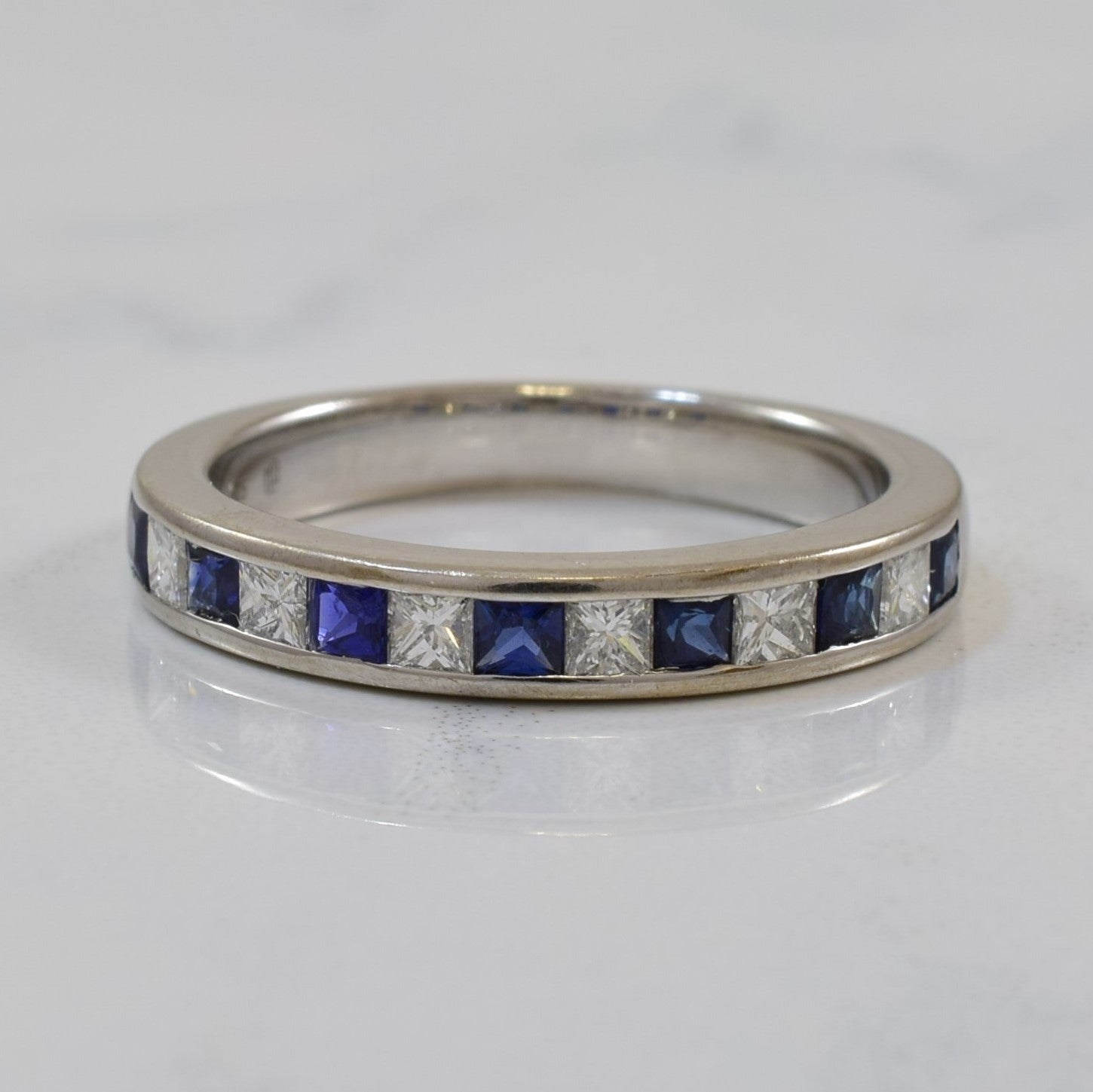 'Blue Nile' Princess Cut Diamond & Sapphire Band | 0.27ctw, 0.28ctw | SZ 4.75 | - 100 Ways
