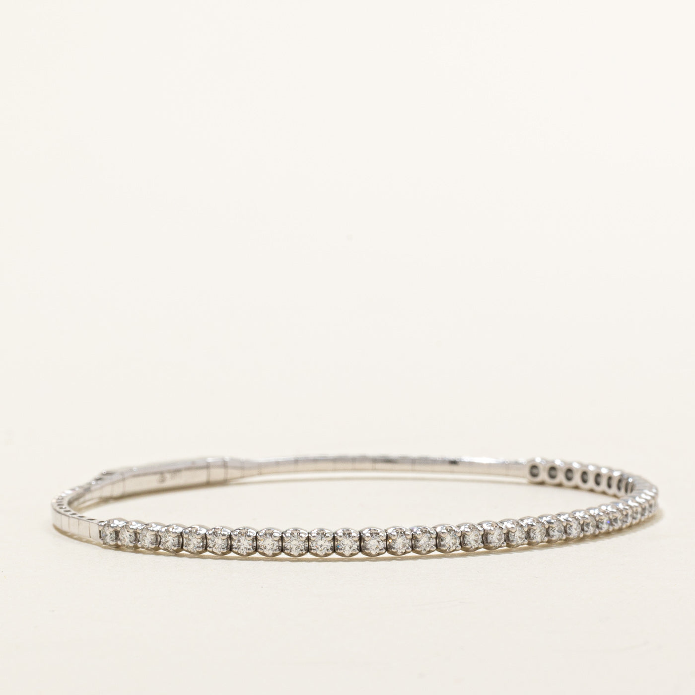 14K White Gold Diamond Tennis Bangle Bracelet | 0.80ctw | 7.25"