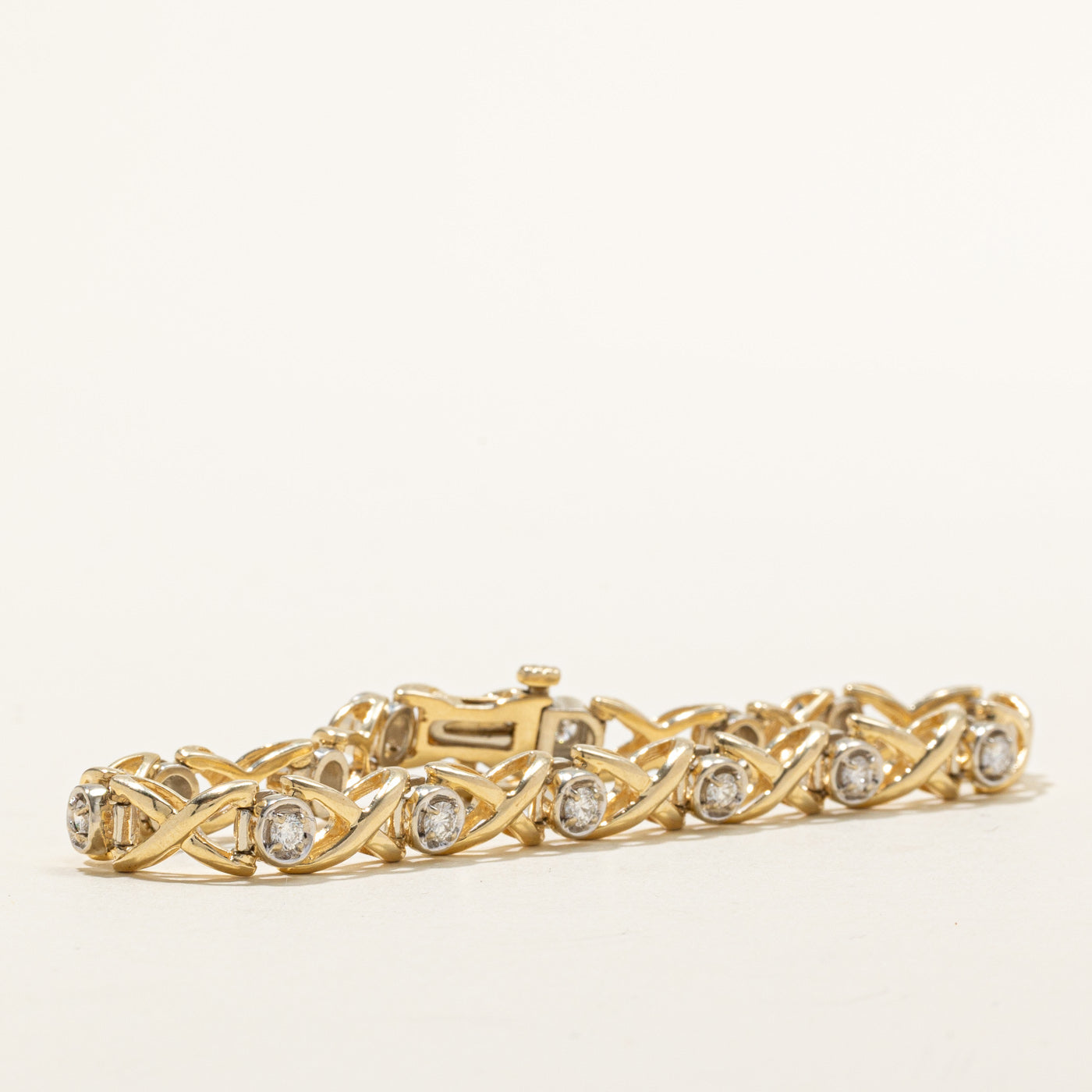 14K Yellow Gold Diamond Crossover Tennis Bracelet | 1.00ctw | 7"