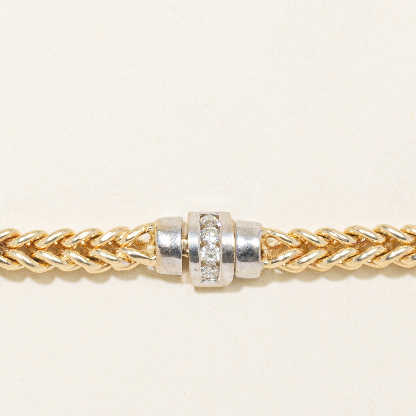 14K Two Tone Diamond Wheat Chain Bracelet | 0.75ctw | 7.5"