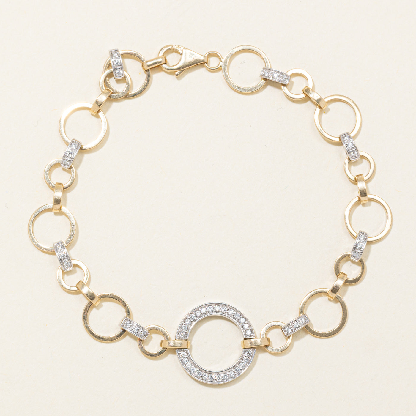 14K Two Tone Gold Diamond Circle Chain Bracelet | 0.26ctw | 7"
