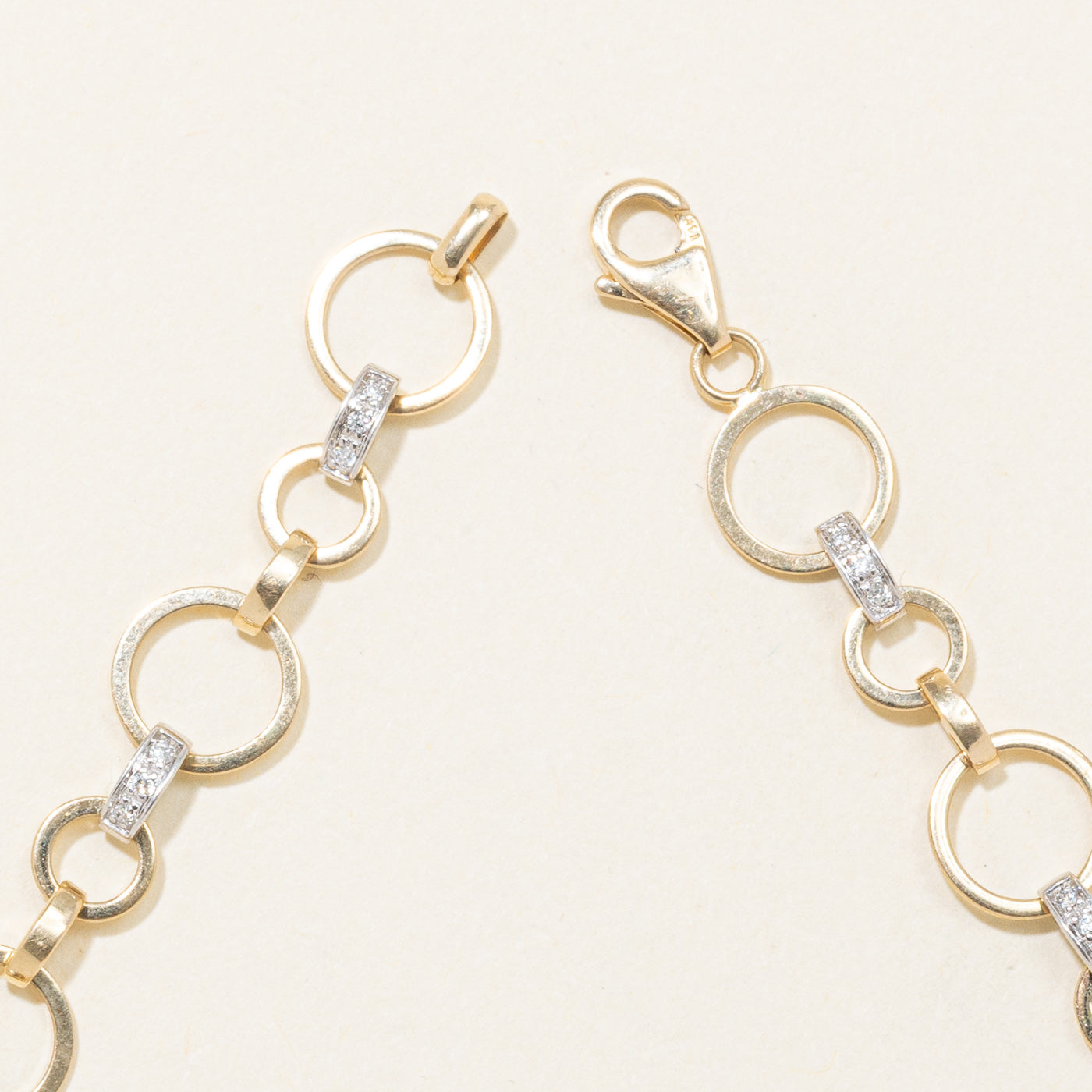 14K Two Tone Gold Diamond Circle Chain Bracelet | 0.26ctw | 7"