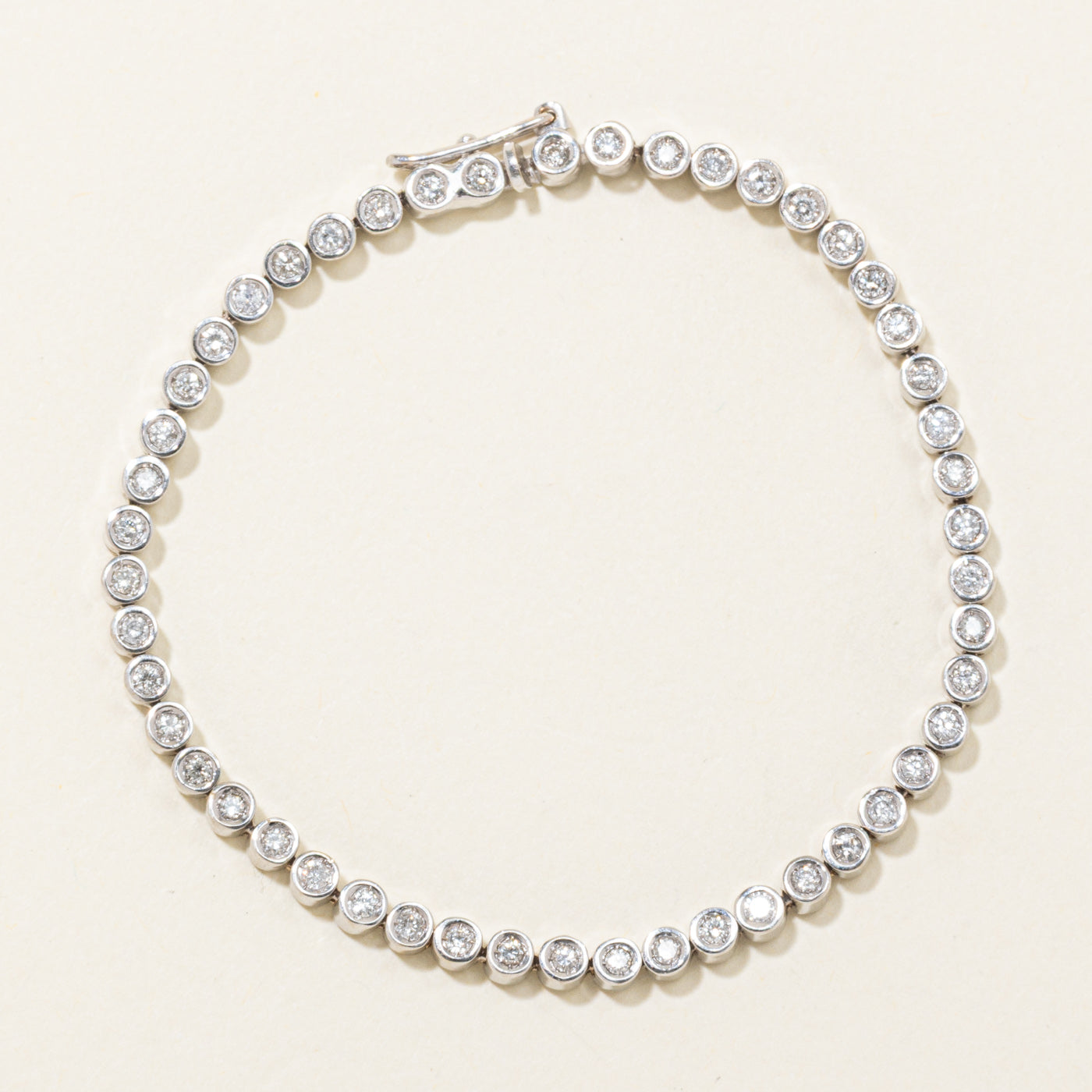 18k White Gold Bezel Set Diamond Tennis Bracelet | 1.00ctw | 6.75"