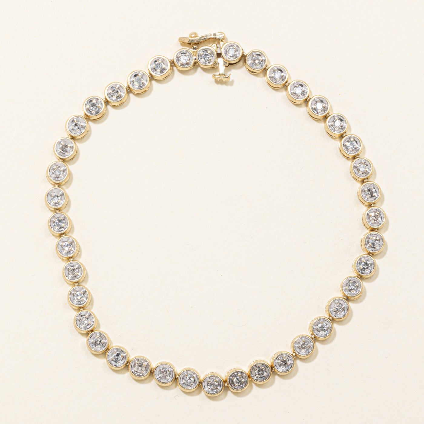 10K Yellow Gold Bezel Set Diamond Tennis Bracelet | 0.80ctw | 7.25"