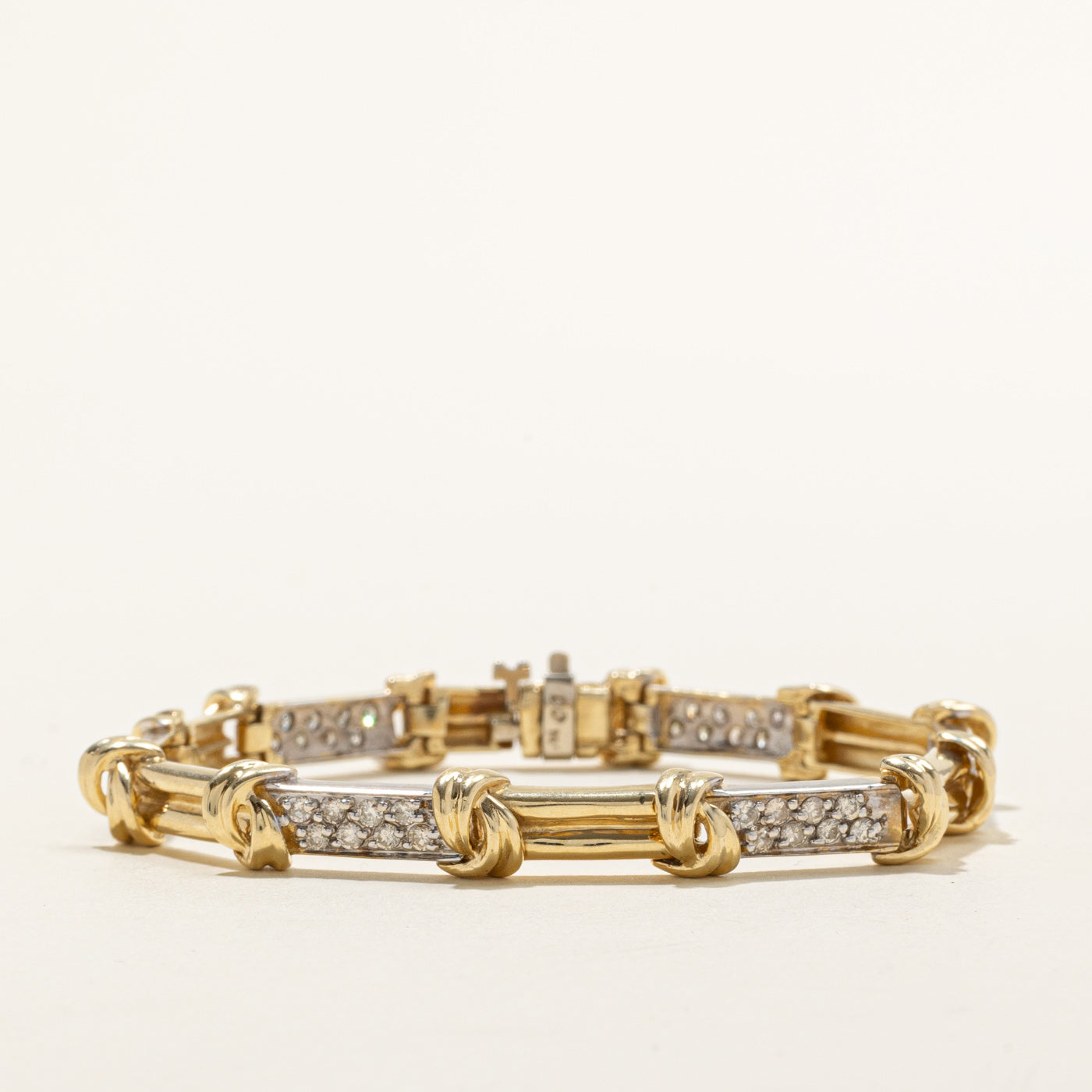 14K Diamond Bar Grooved Chain Bracelet | 1.20ctw | 7"
