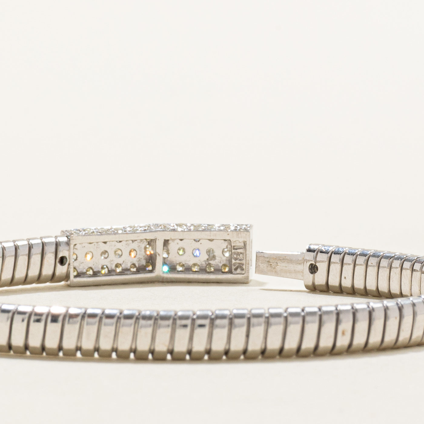 18k White Gold Diamond Bar Snake Chain Bracelet | 1.00ctw | 7.25"