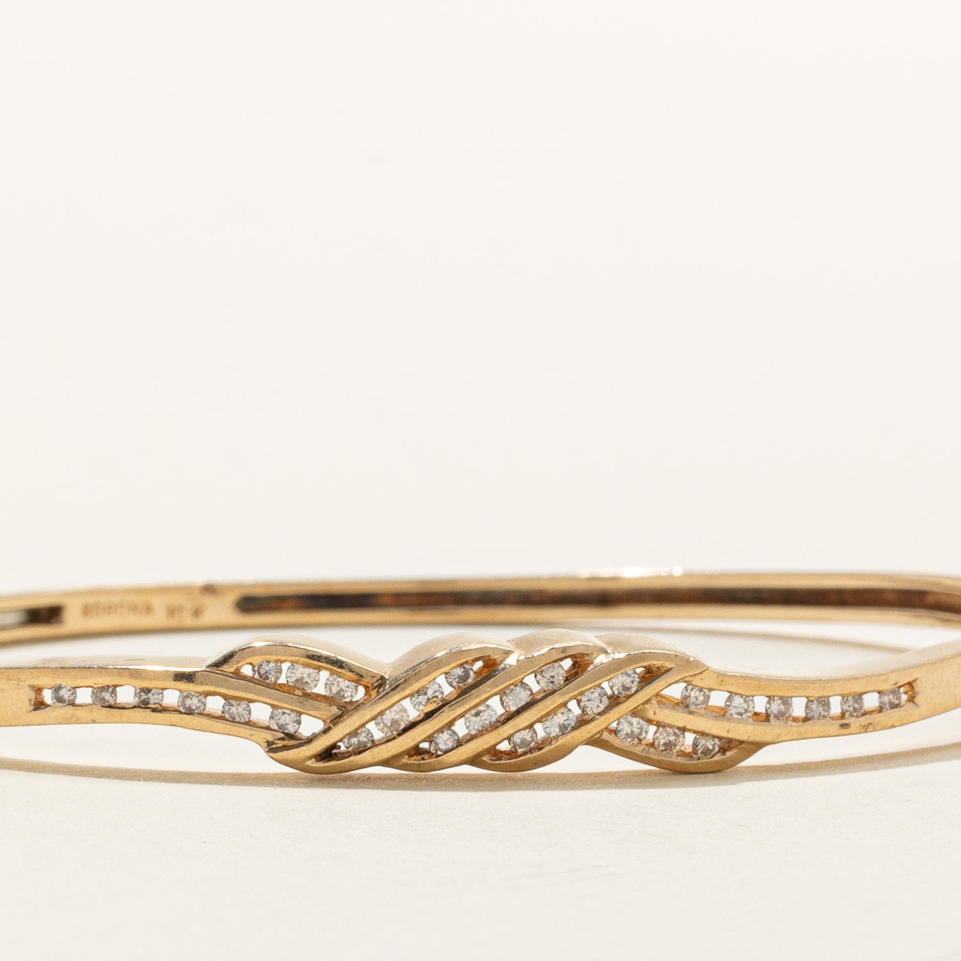 10K Champagne Diamond Woven Crossover Bangle | 0.36ctw | 7.5"