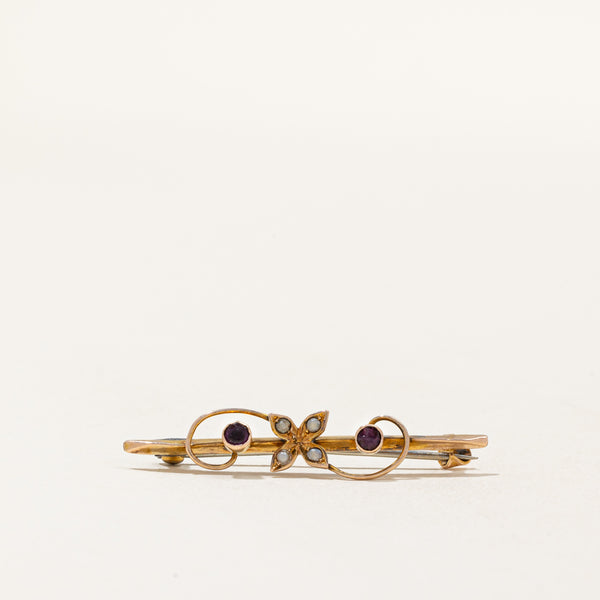 Amethyst & Pearl Flower Brooch | 0.08ctw |