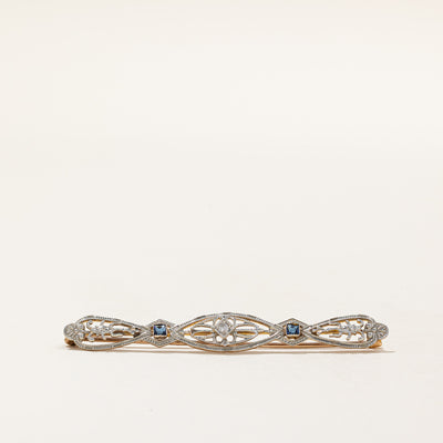 Vintage Blue Paste Glass & Diamond Pin | 0.15ctw, 0.02ct |