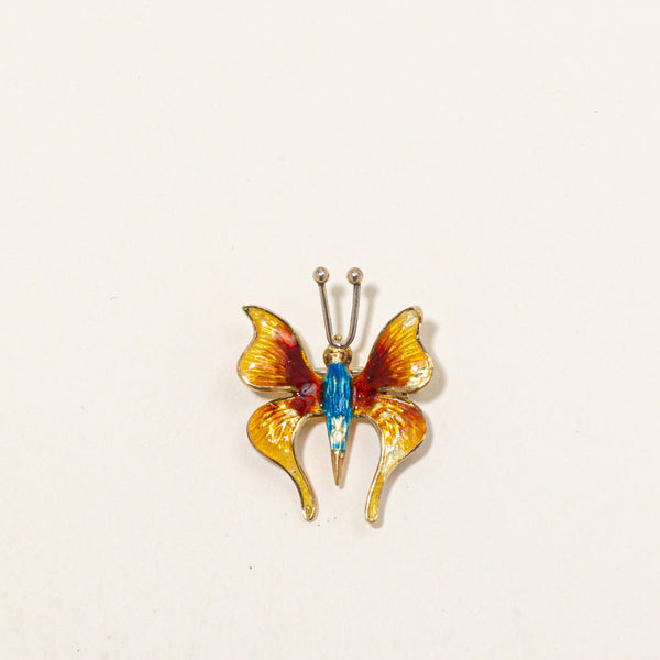 18k Yellow Gold & Enamel Butterfly Brooch