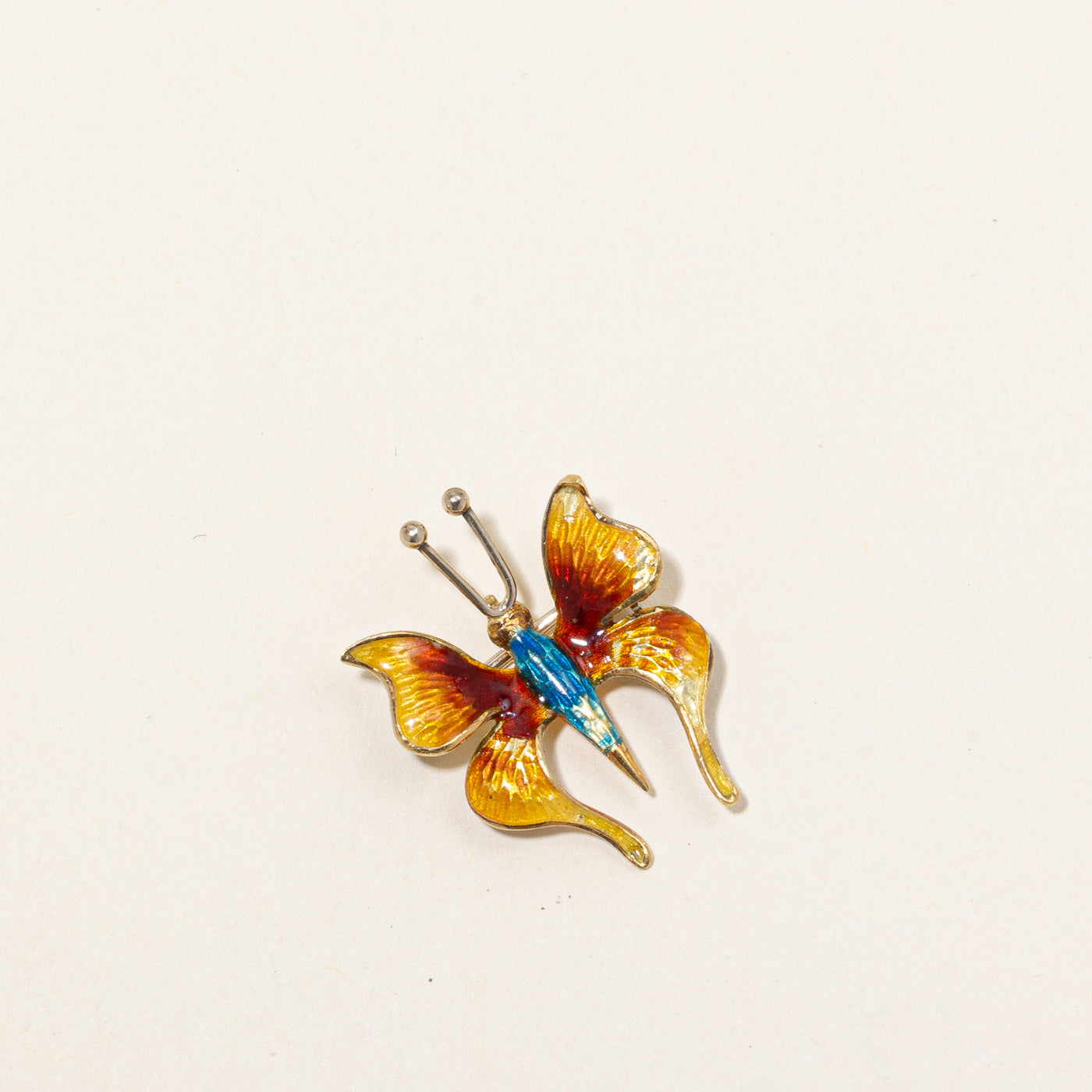 18k Yellow Gold & Enamel Butterfly Brooch