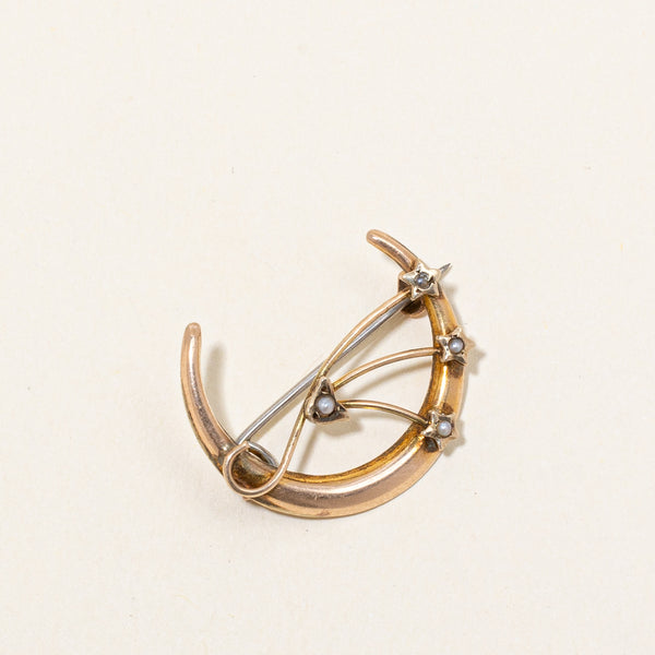 Pearl Crescent Moon Brooch