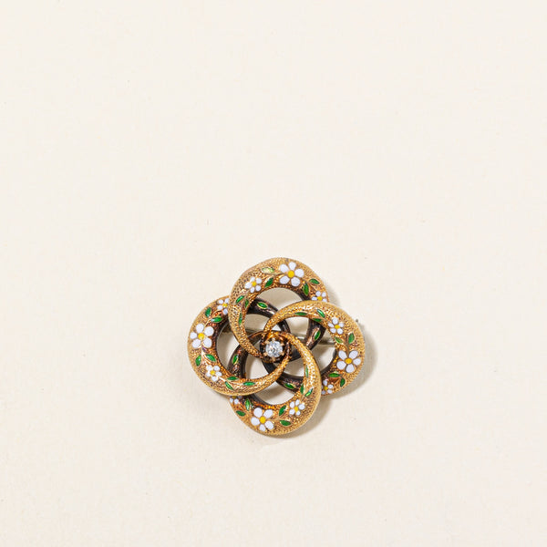 Diamond & Enamel Floral Brooch | 0.02ct |