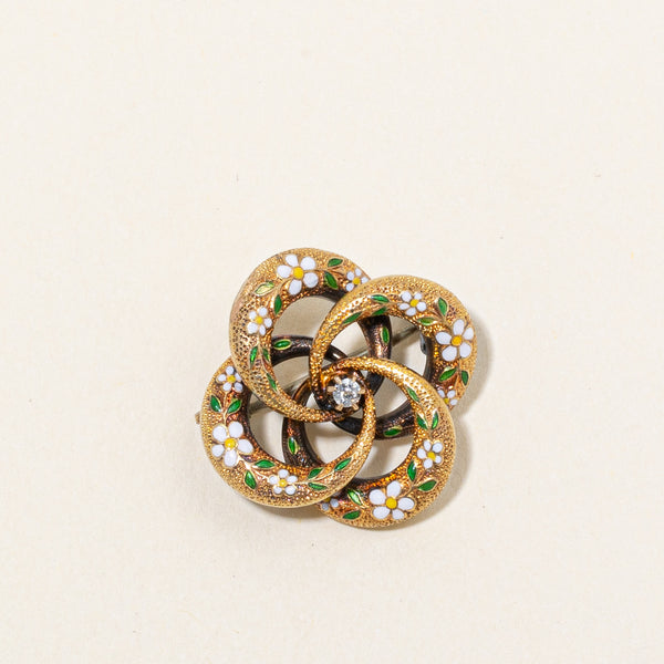 Diamond & Enamel Floral Brooch | 0.02ct |