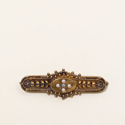 Antique European Cut Diamond & Pearl Brooch | 0.03ct |