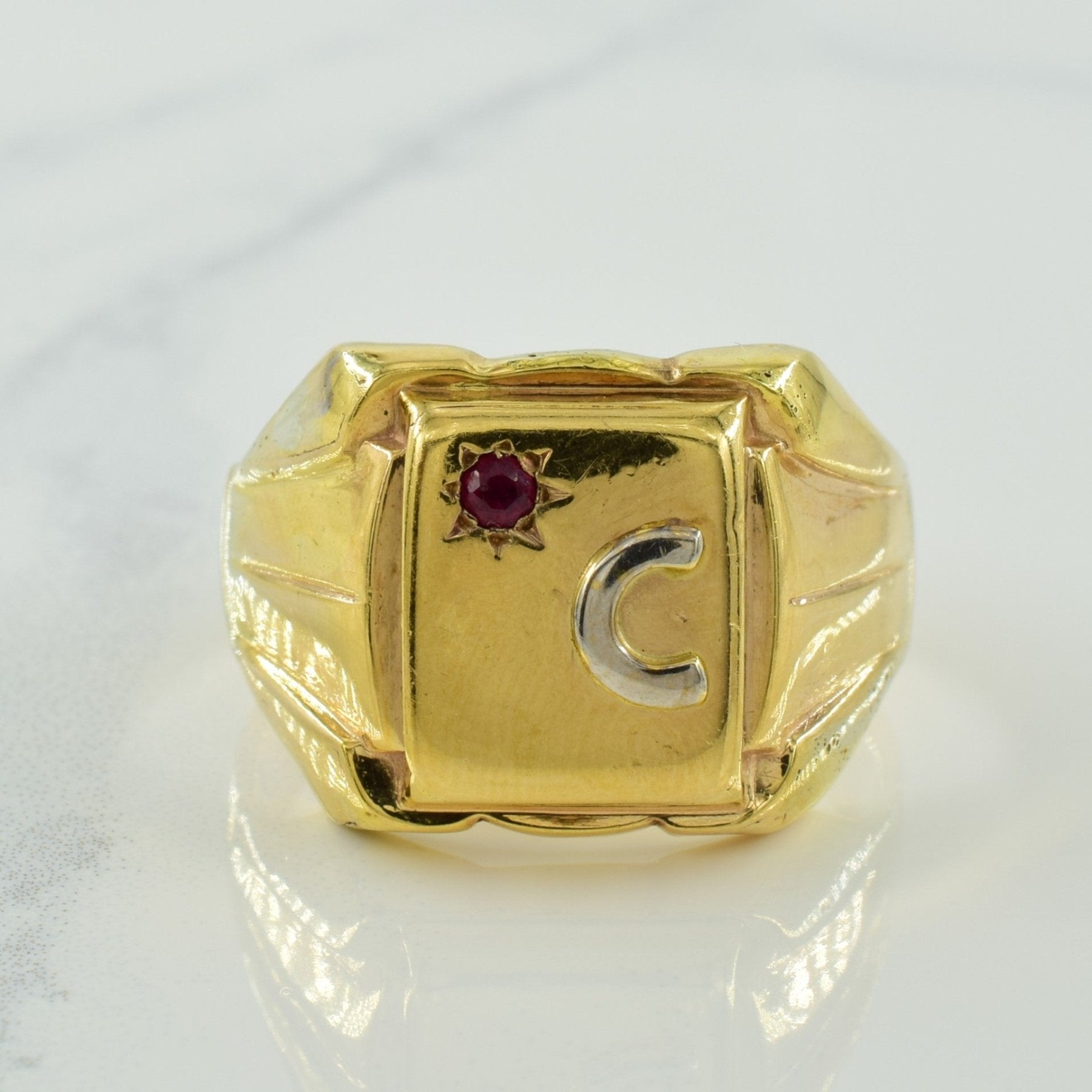 'C' Initialed Ruby Signet Ring | 0.06ct | SZ 12.25 | - 100 Ways