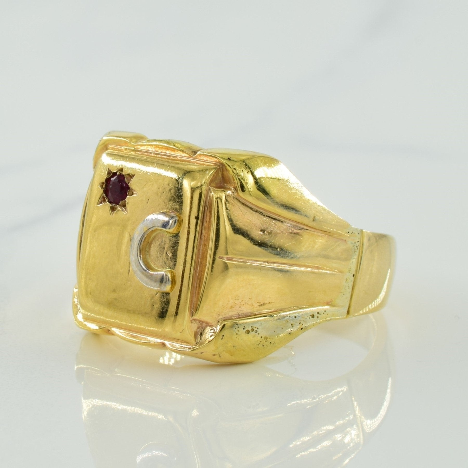 'C' Initialed Ruby Signet Ring | 0.06ct | SZ 12.25 | - 100 Ways