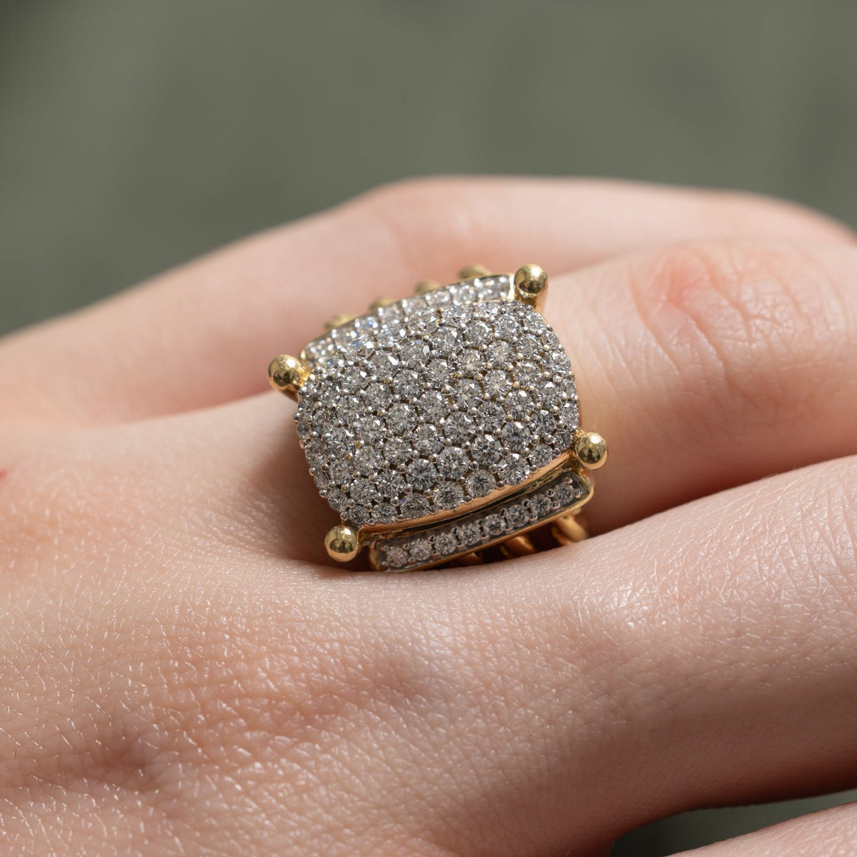 18k Pave Set Diamond Grooved & Rope Cocktail Ring | 1.13ctw | SZ 6