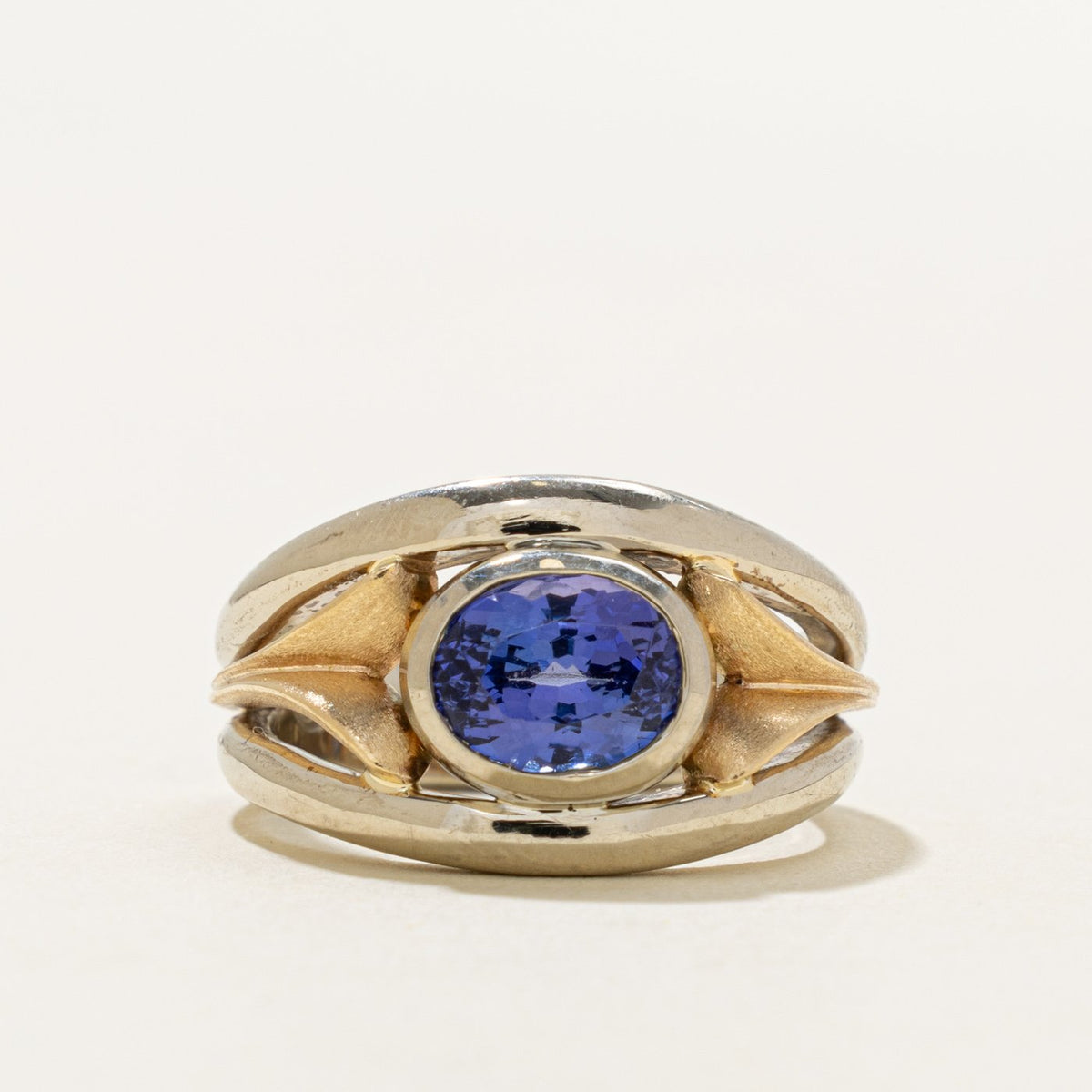 14k Two Tone East West Bezel Set Tanzanite Ring | 1.75ct | SZ 7.25