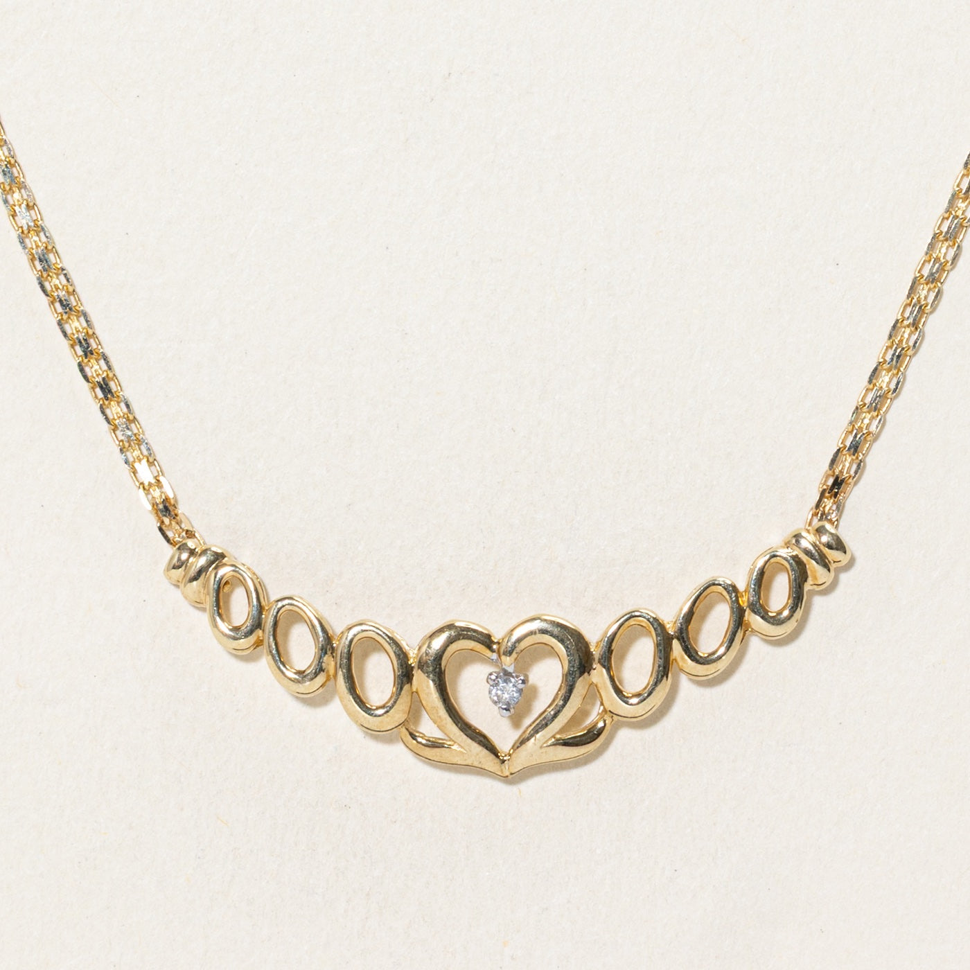 10k Diamond Open Heart & Ovals Pendant Necklace | 17"