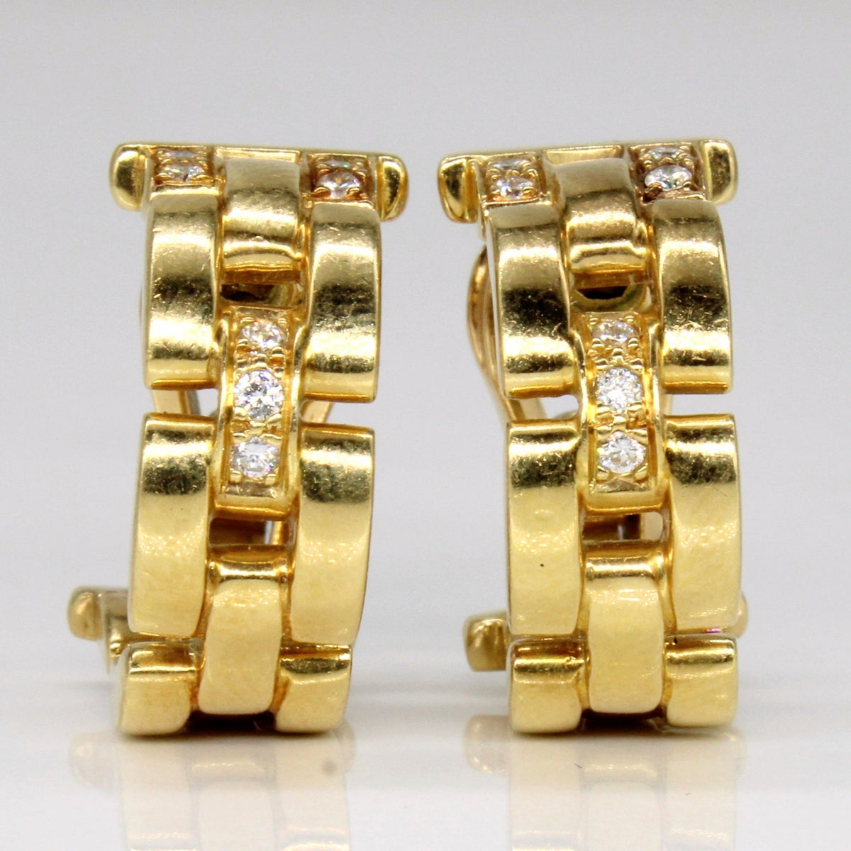 'Cartier' Vintage Maillon Pantheré Row Diamond 18k Earrings