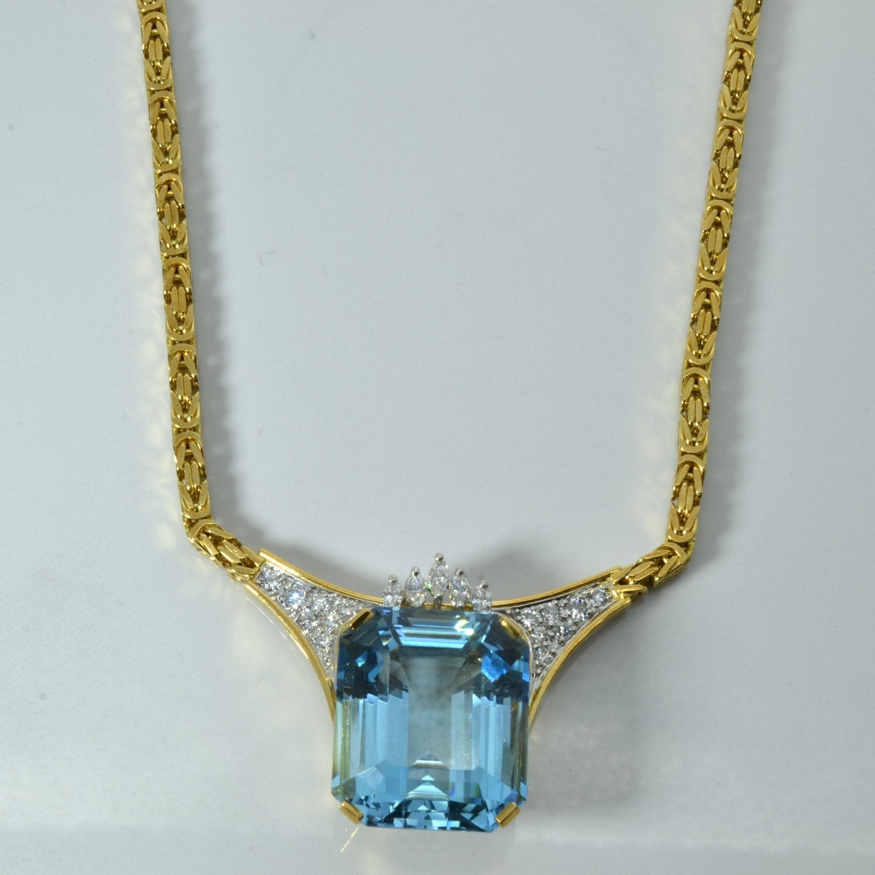 'Cavelti' Aquamarine & Diamond Necklace | 40.00ct | 0.97ctw | 16"| - 100 Ways
