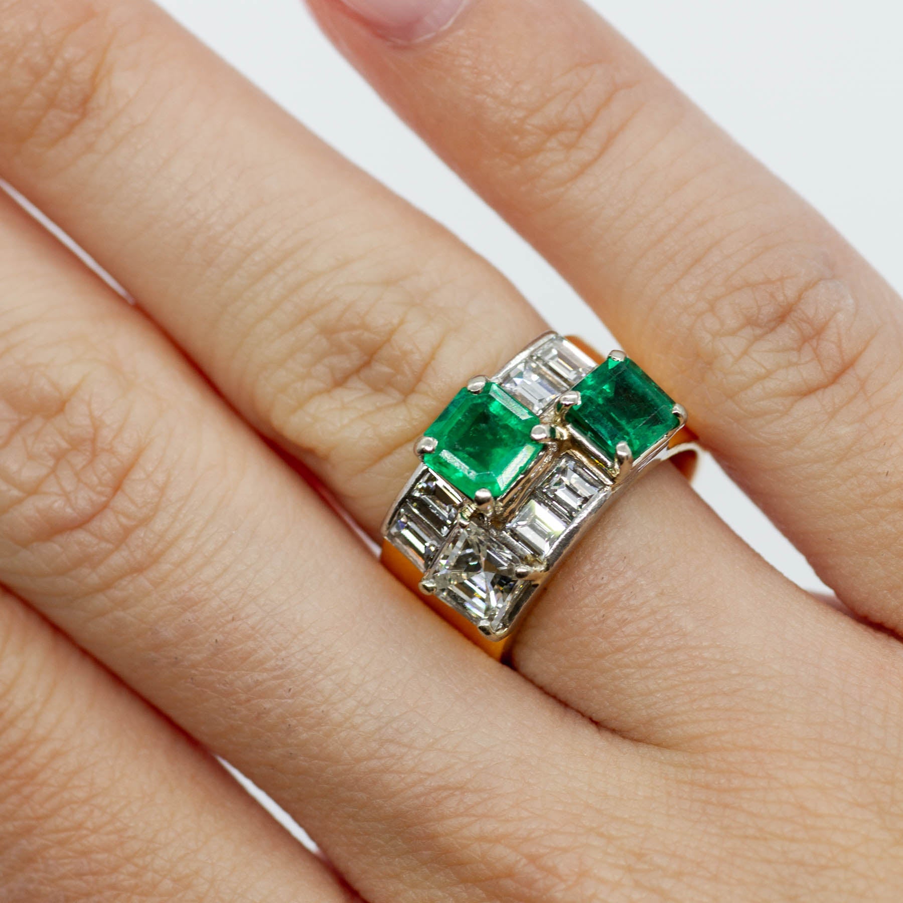 'Cavelti' Asscher Emerald and Diamond Band | 1.55 ctw Emeralds, 1.69 ctw Diamonds | SZ 5.25 - 100 Ways