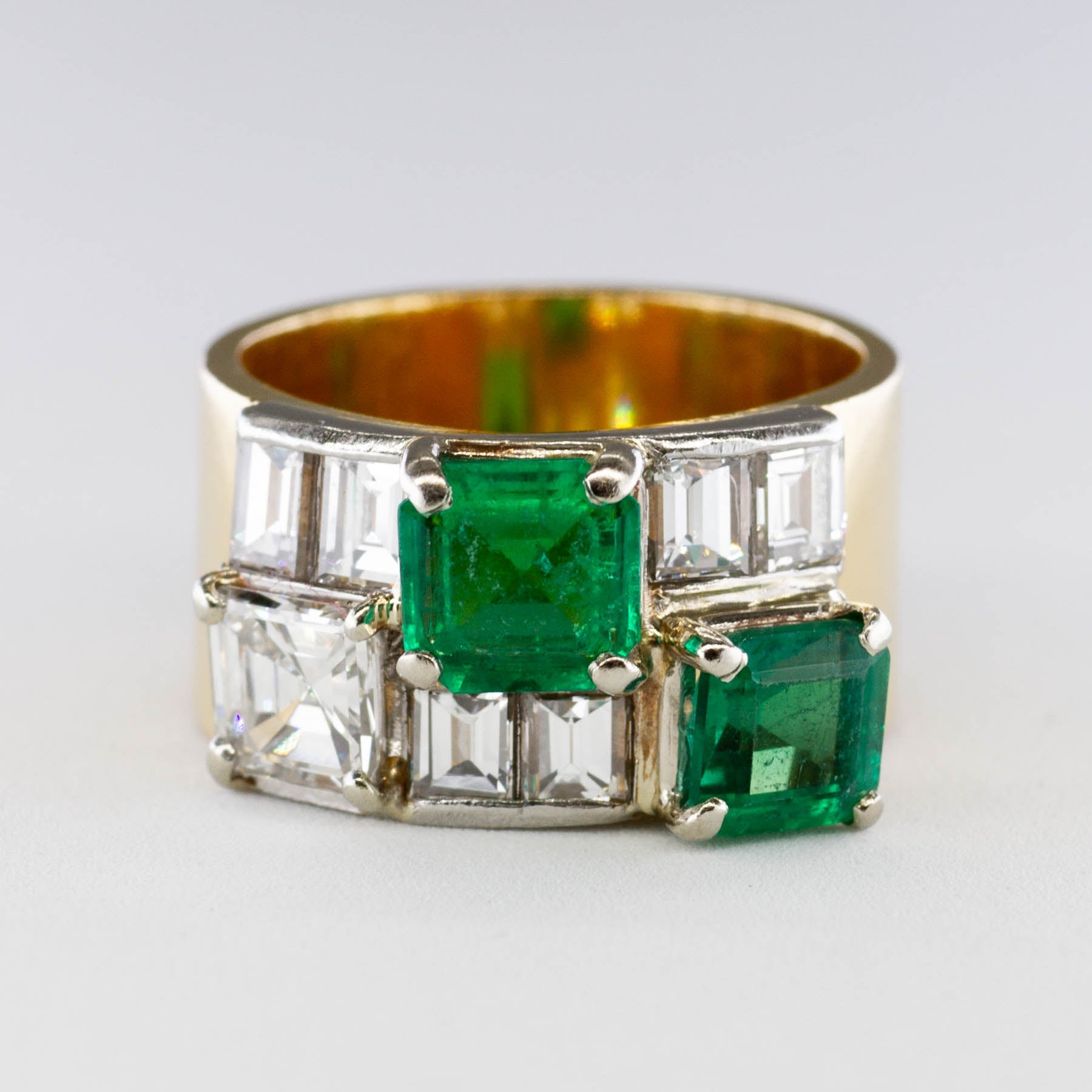 'Cavelti' Asscher Emerald and Diamond Band | 1.55 ctw Emeralds, 1.69 ctw Diamonds | SZ 5.25 - 100 Ways