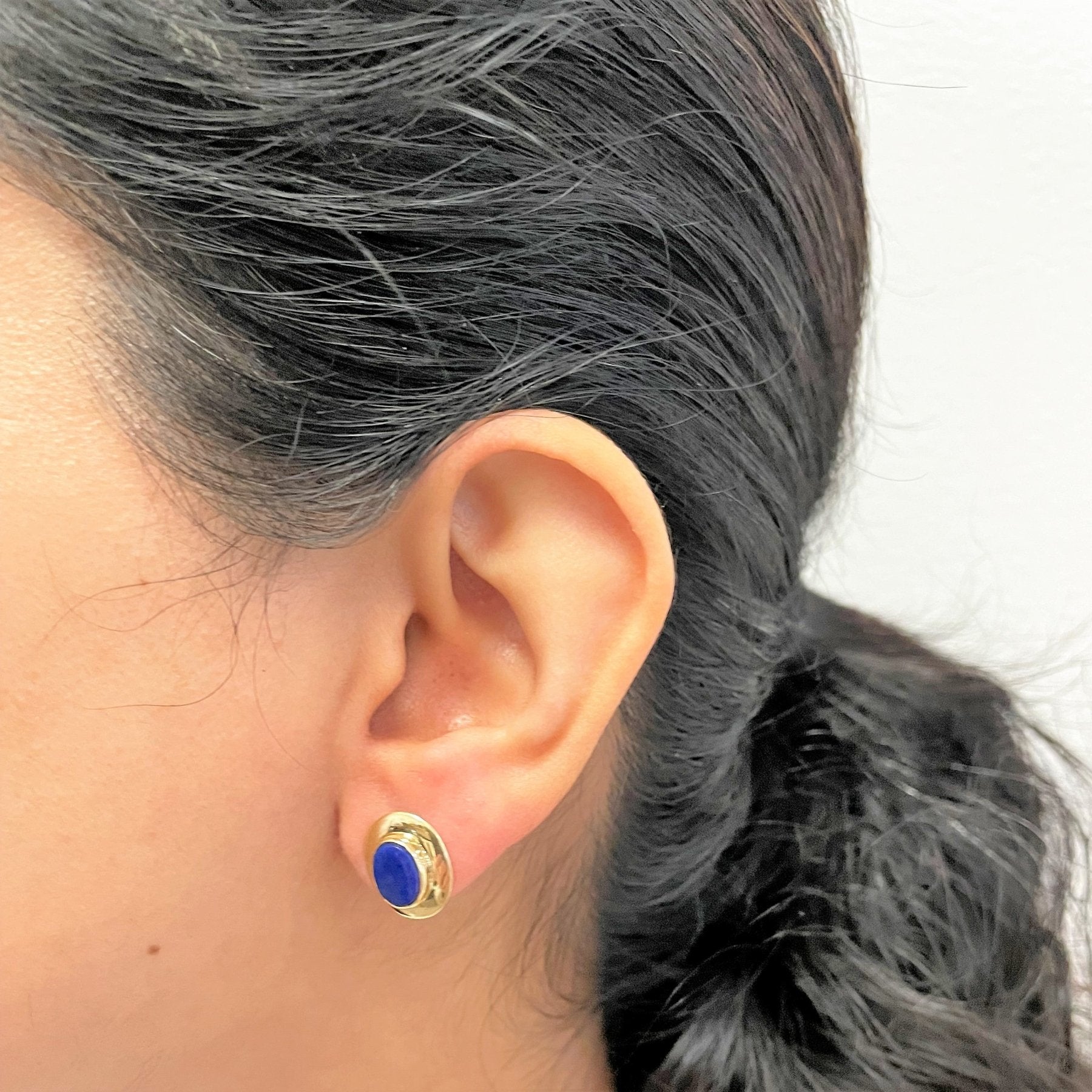 'Cavelti' Bezel Set Lapis Lazuli Stud Earrings | 1.20ctw | - 100 Ways