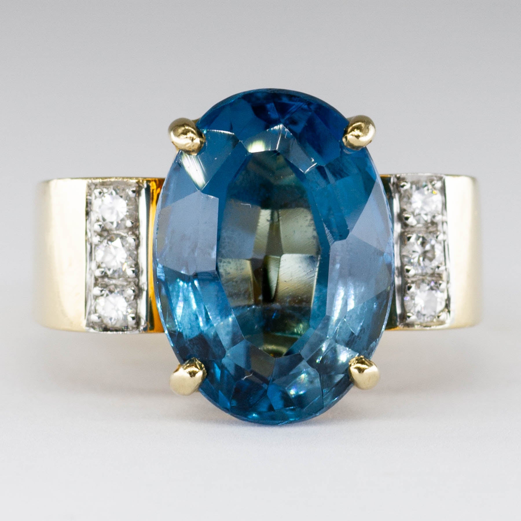 'Cavelti' Blue Topaz and Diamond 18k Ring | 7.5ct | 0.15ctw | SZ 7.25 - 100 Ways
