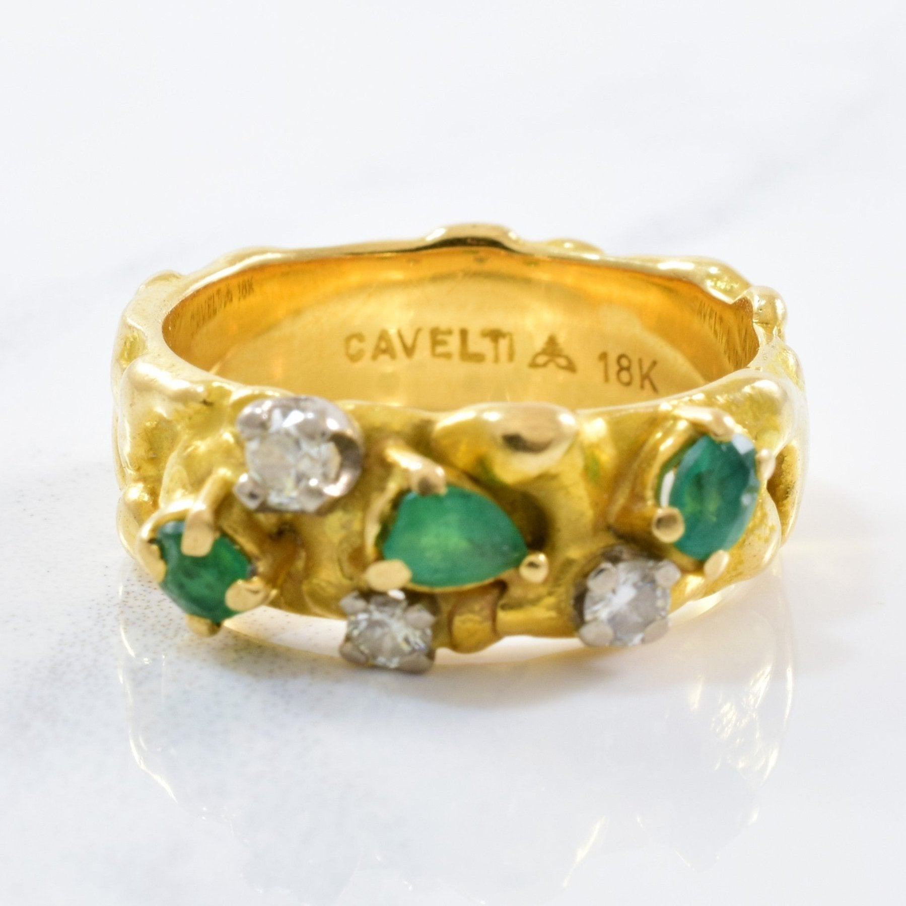 'Cavelti' Emerald & Diamond Band | 0.15ctw, 0.25ctw | SZ 5.25 | - 100 Ways